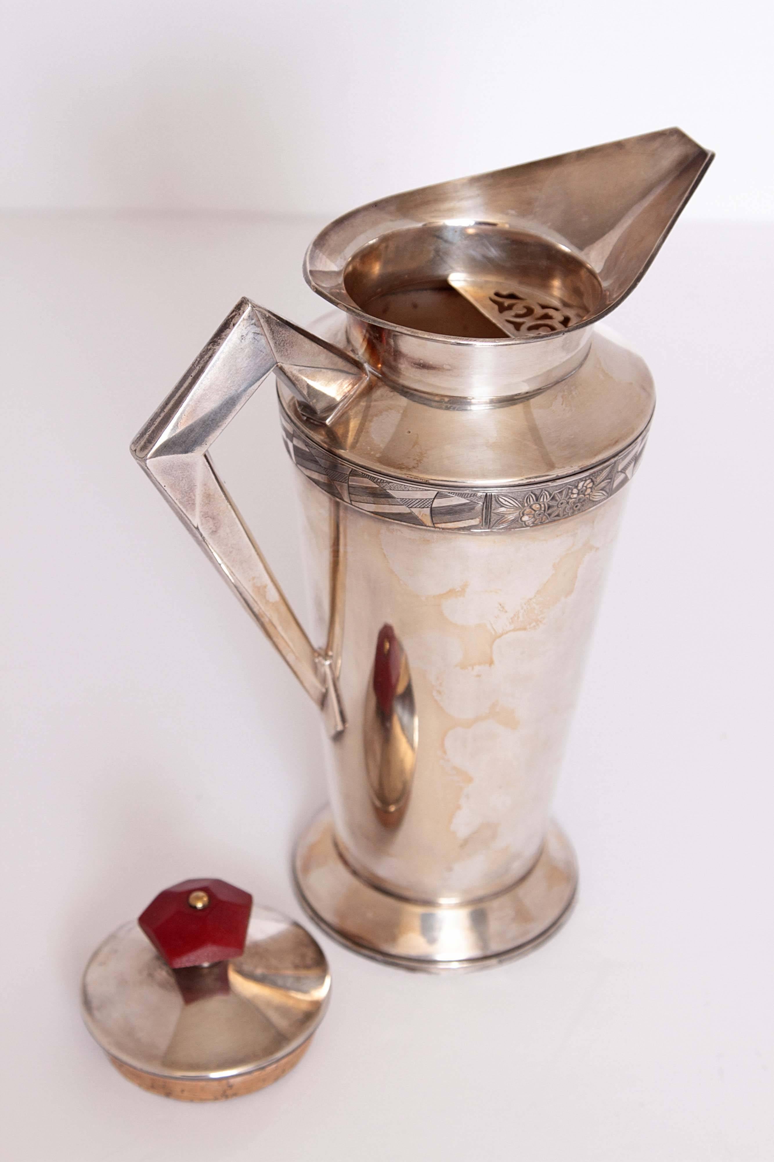Early 20th Century Early Benedict Modernistic Silver Plate Cocktail Pitcher by Albert Saunders