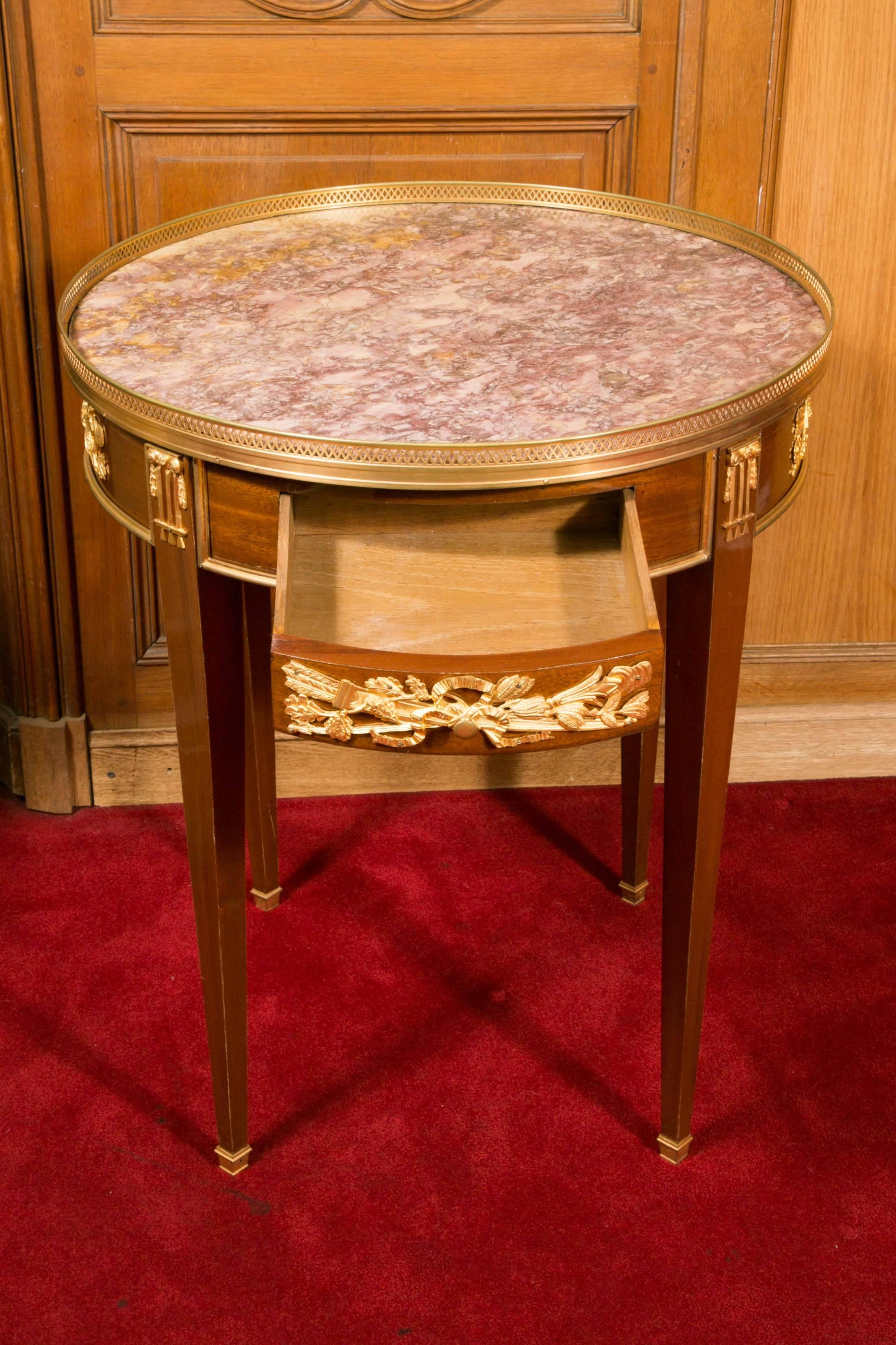 Pedestal Louis XVI Style Mahogany and Gilt Bronze, Marble Top, 19th Century 1
