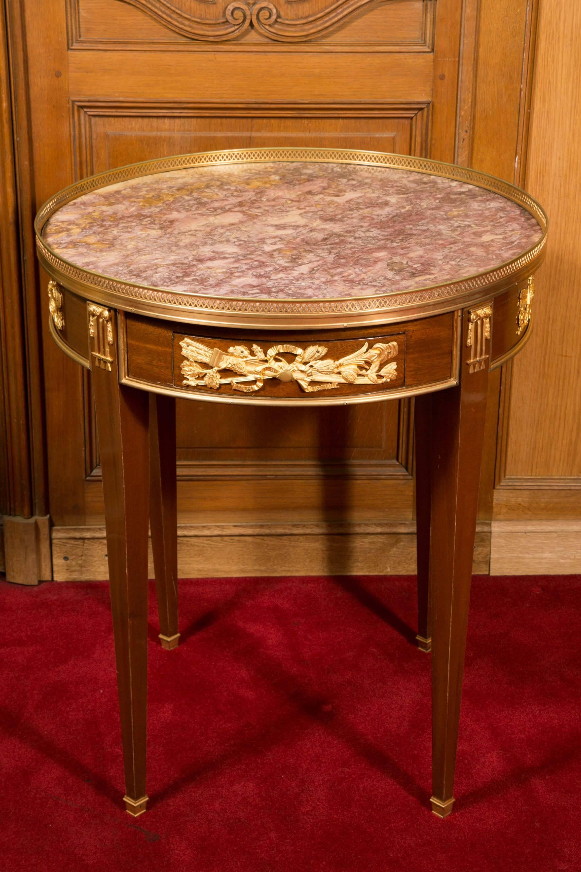 Pedestal Louis XVI Style Mahogany and Gilt Bronze, Marble Top, 19th Century 2