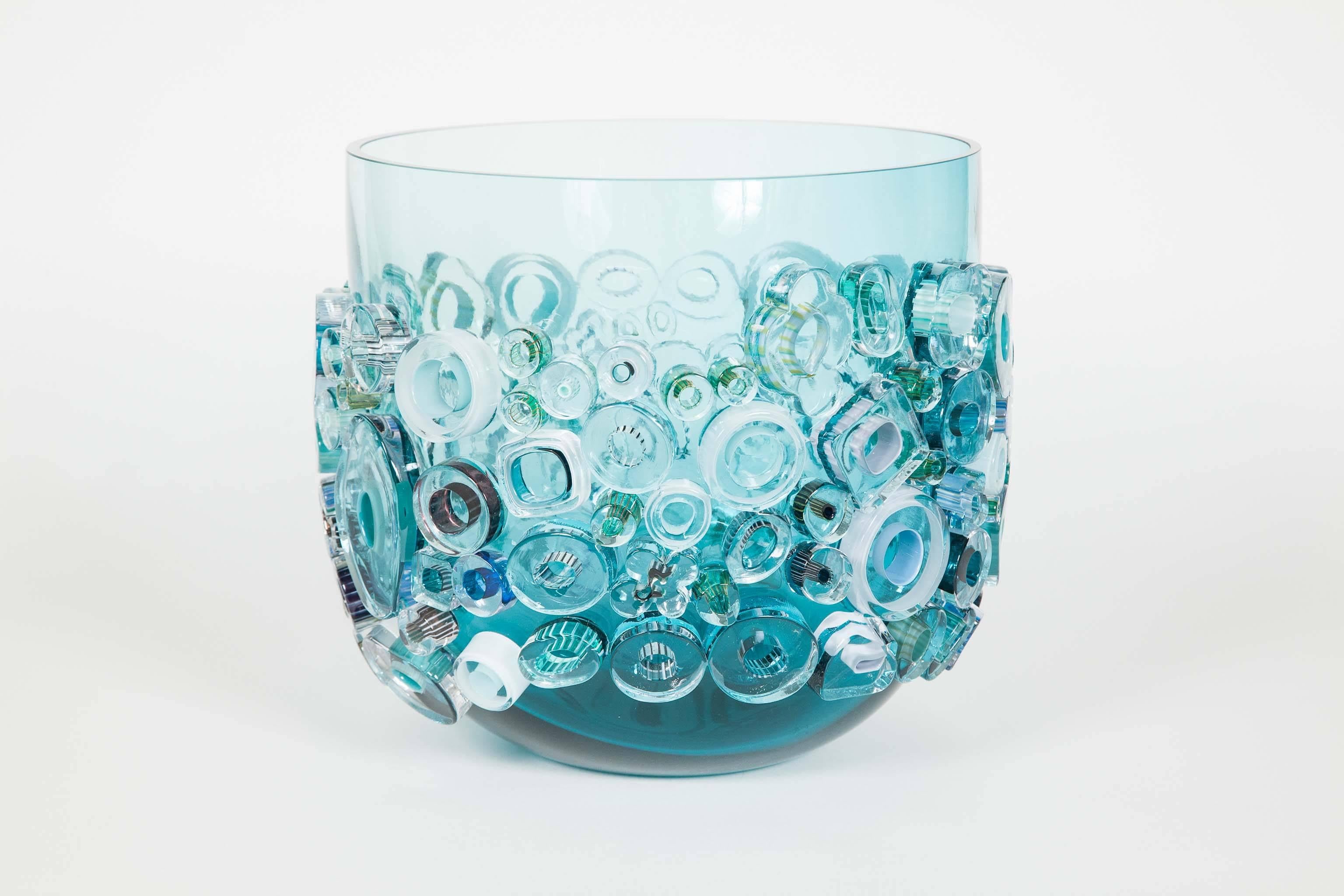 Art Glass Common Ray in Aqua Light, a turquoise & blue Glass Centrepiece by Sabine Lintzen