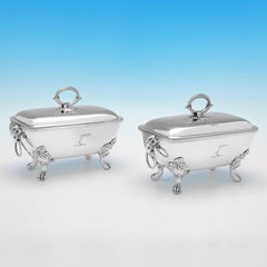 Pair of George III period antique sterling silver sauce tureens made in 1801