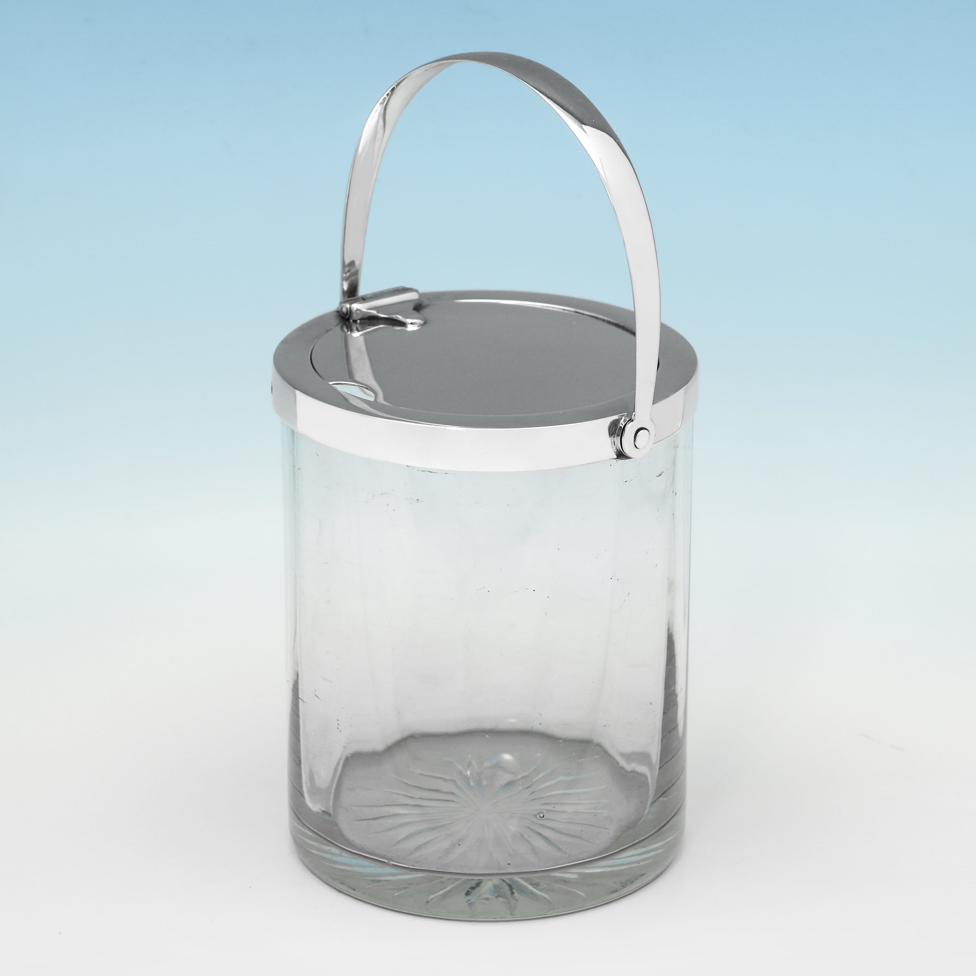 Antico vaso da marmellata in vetro e argento sterling di Hukin and Heath del 1922