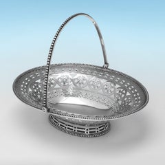 Panier à friandises néoclassique en argent sterling ancien, fabriqué à Londres en 1781