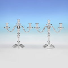 Pair of cast sterling silver 3 light candelabra made in 1977