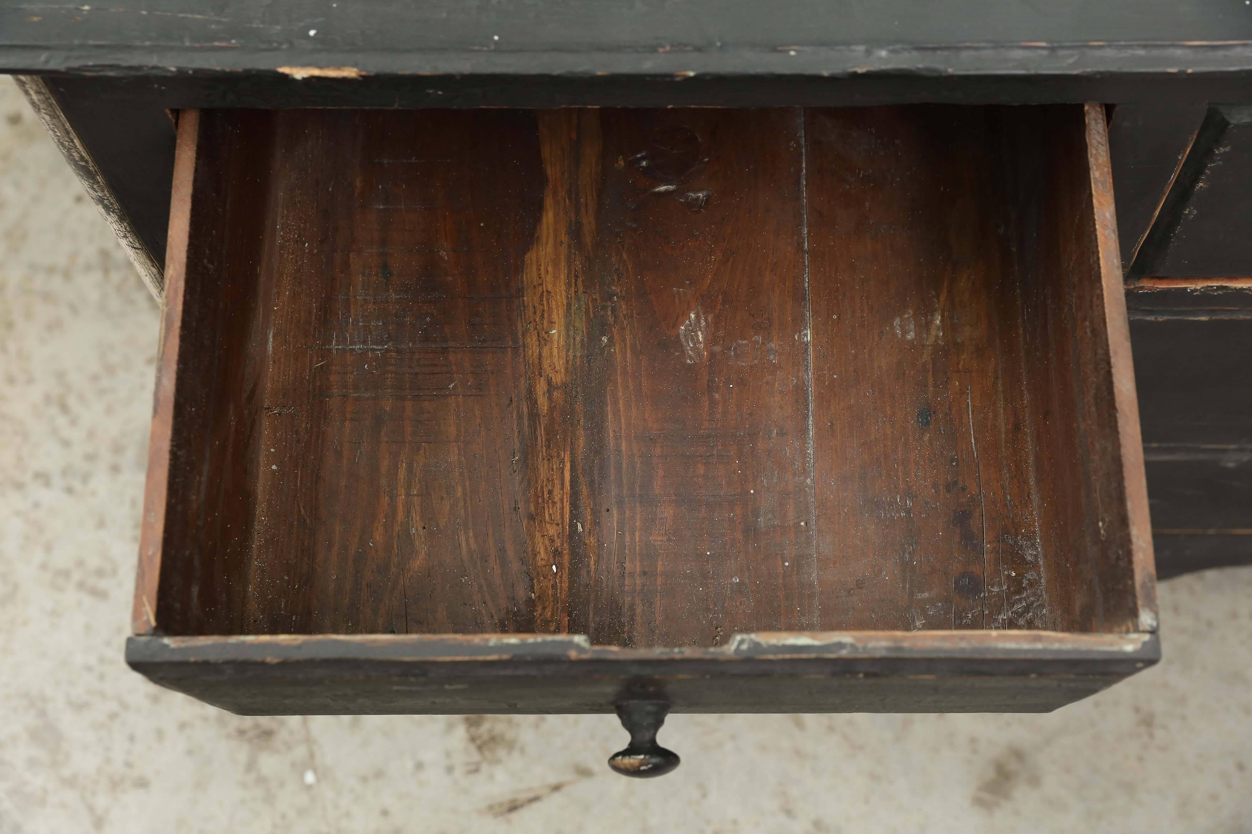 19th-20th Century Spanish Painted Black Chest with Silver Leaf Corners In Good Condition In Houston, TX