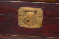Mid-19th Century Peachwood Trunk on Stand, brown lacquered, Shanghai