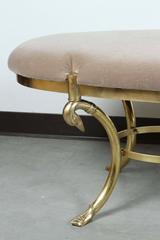 Elegant Upholstered Brass Bench with Duck Heads and Webbed Feet
