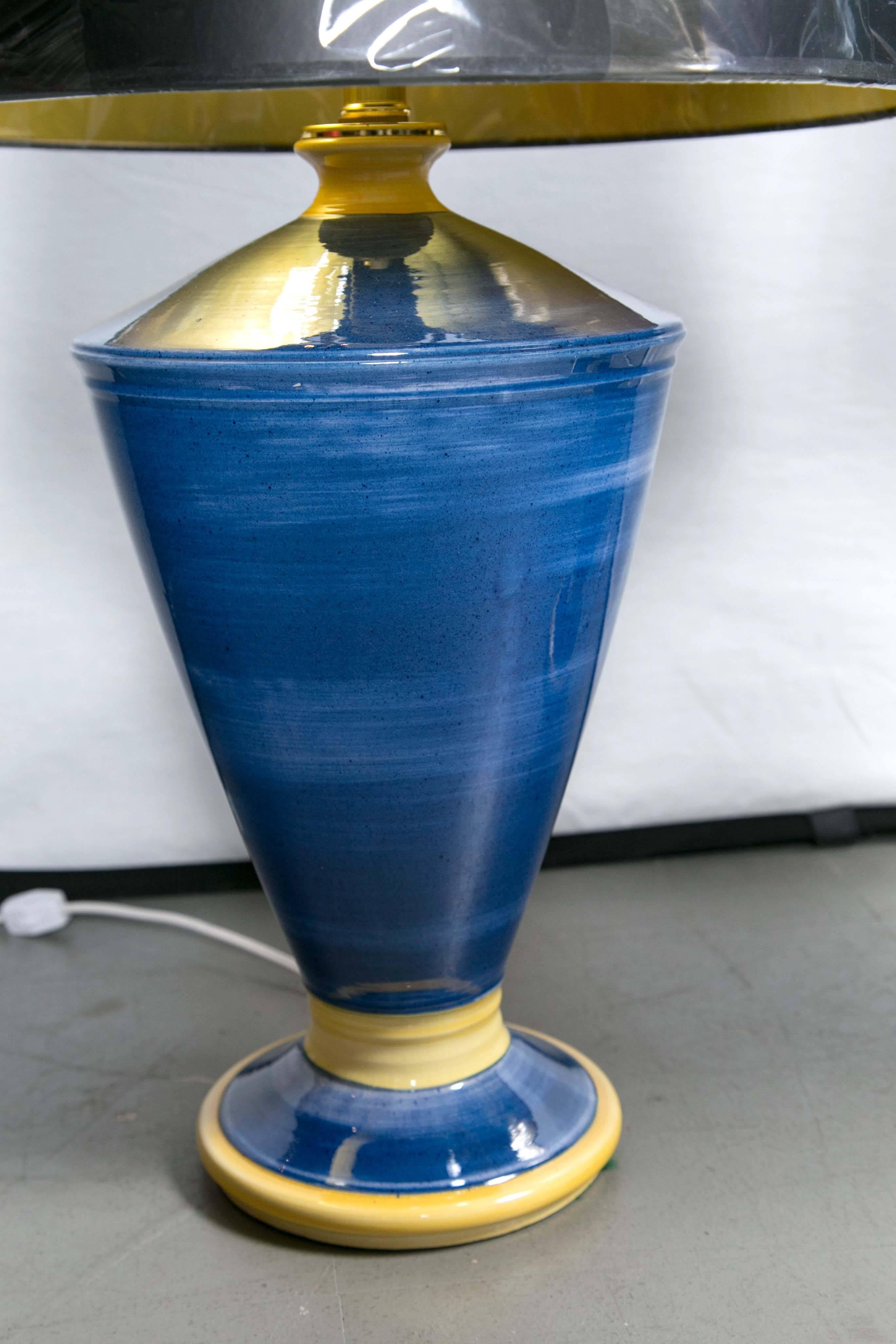 Italian Blue and Yellow Pottery Lamps For Sale
