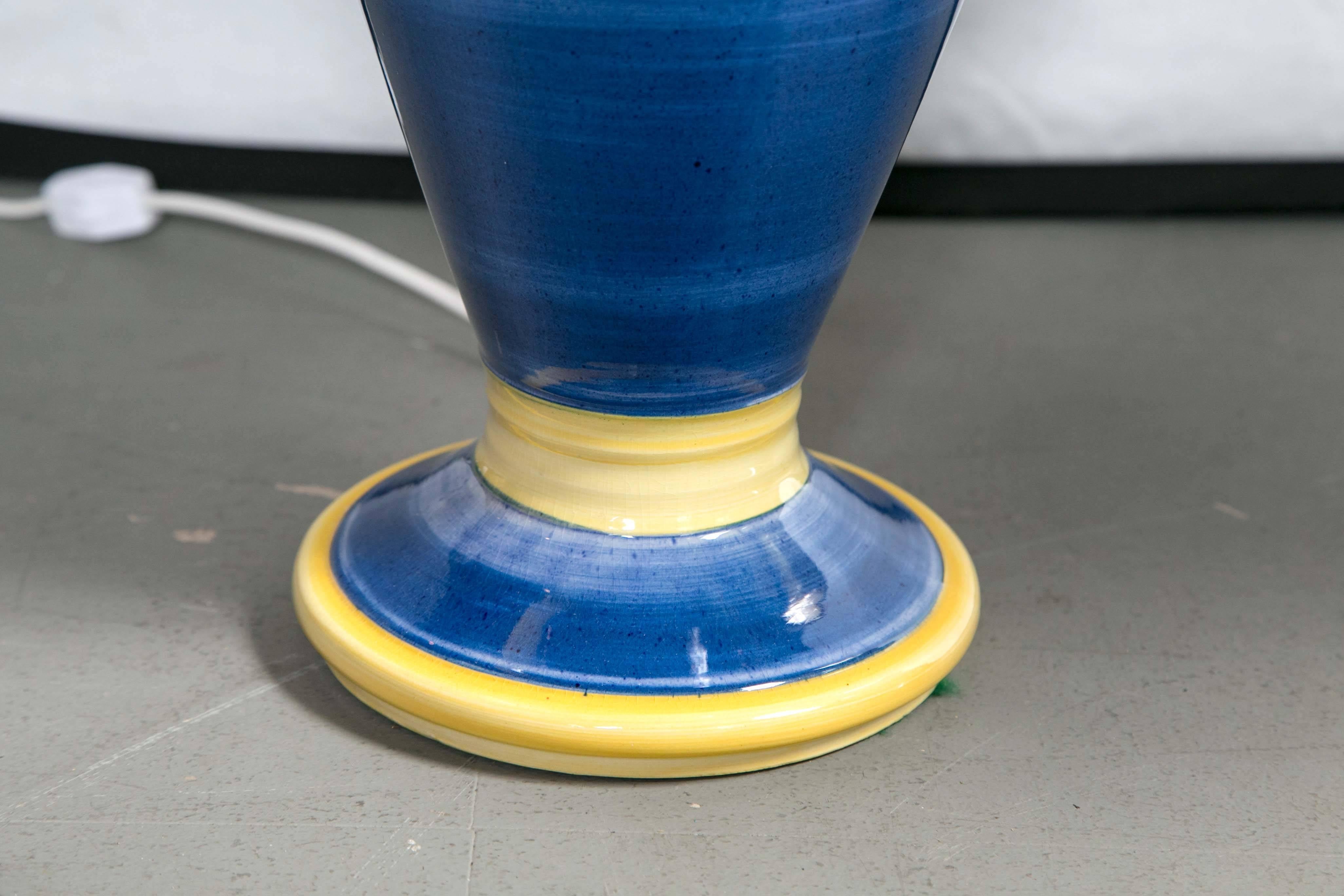 20th Century Blue and Yellow Pottery Lamps For Sale