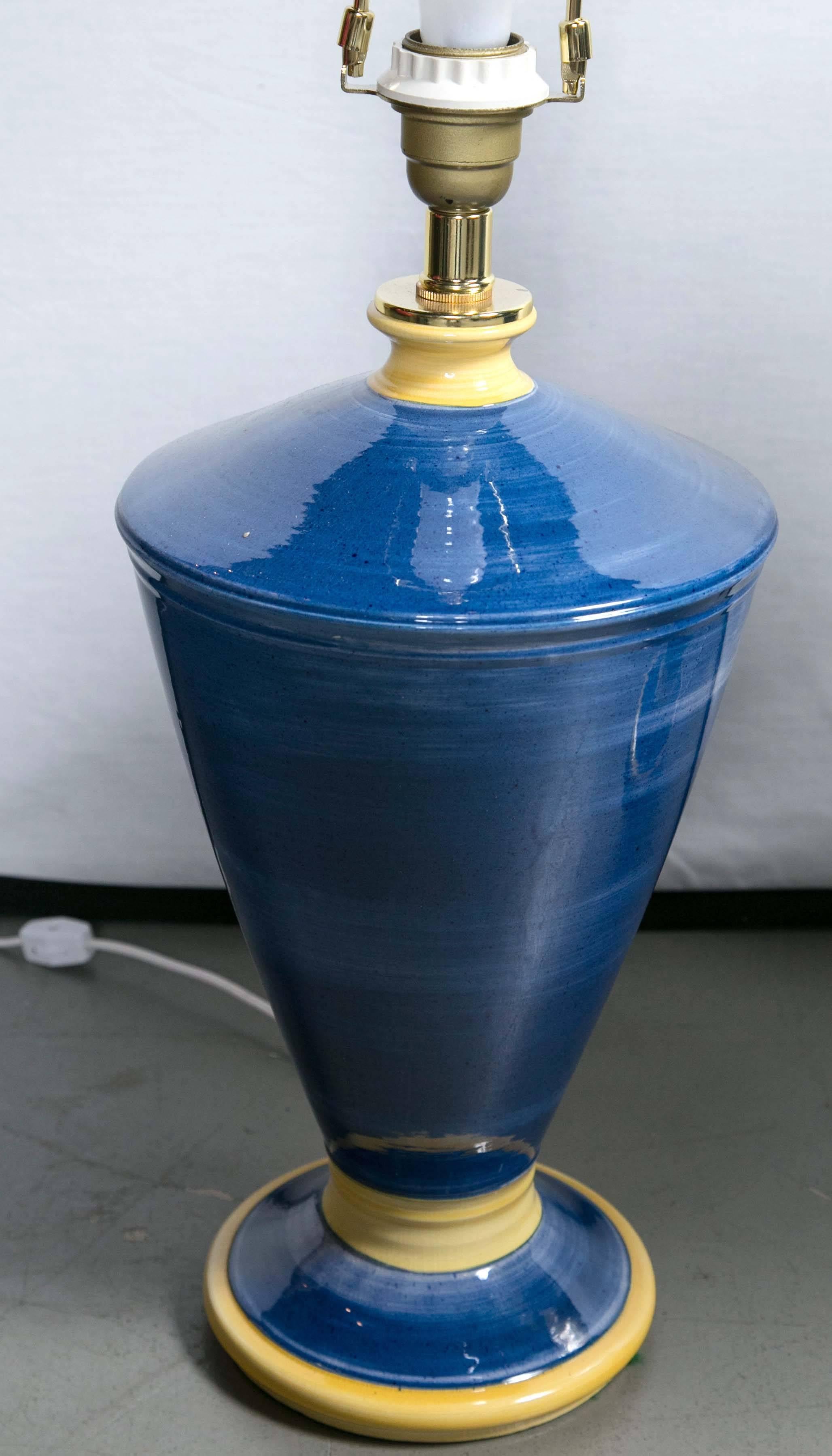 Blue and Yellow Pottery Lamps For Sale 3