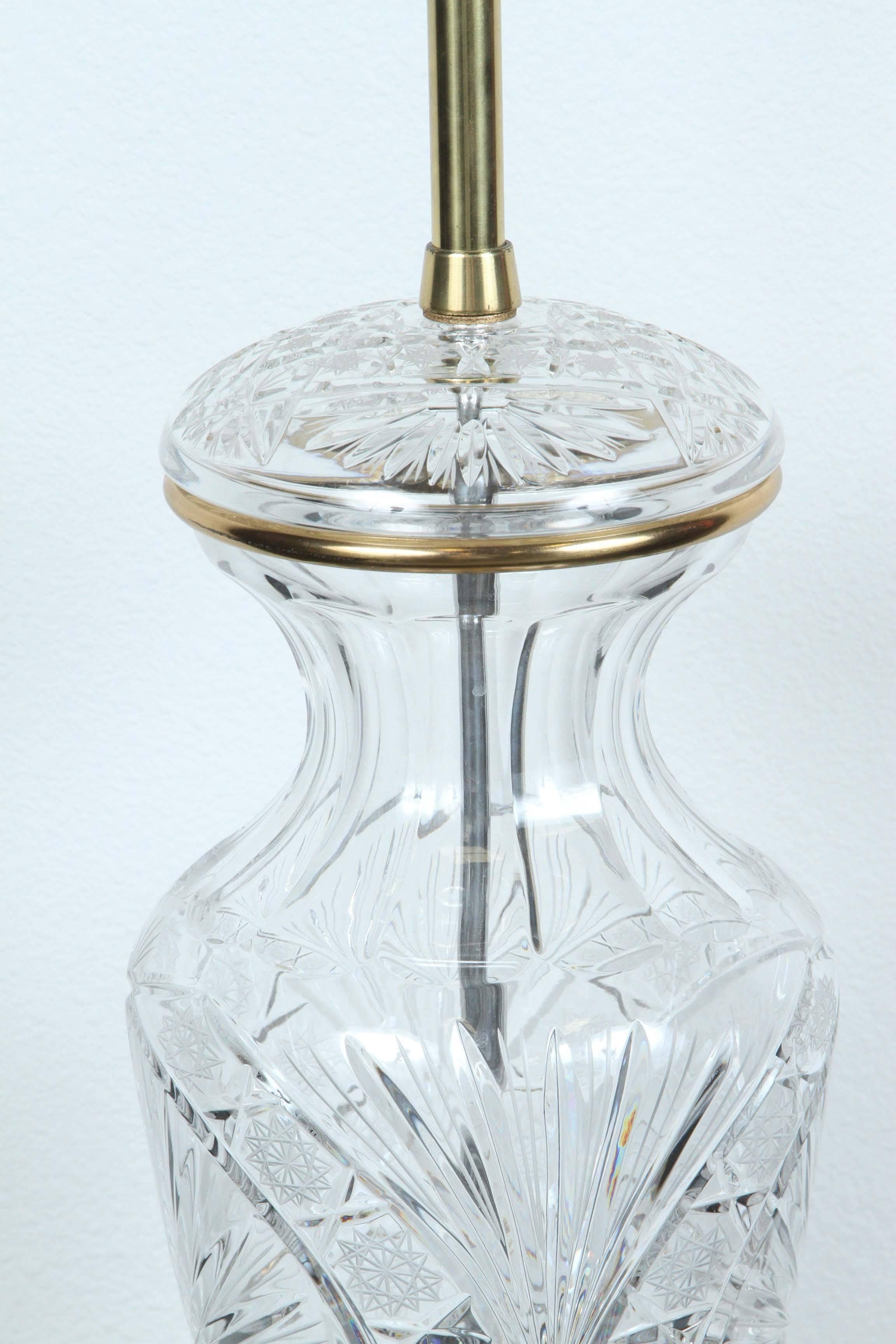 American Elegant Pair of Large Crystal Lamps by Marbro