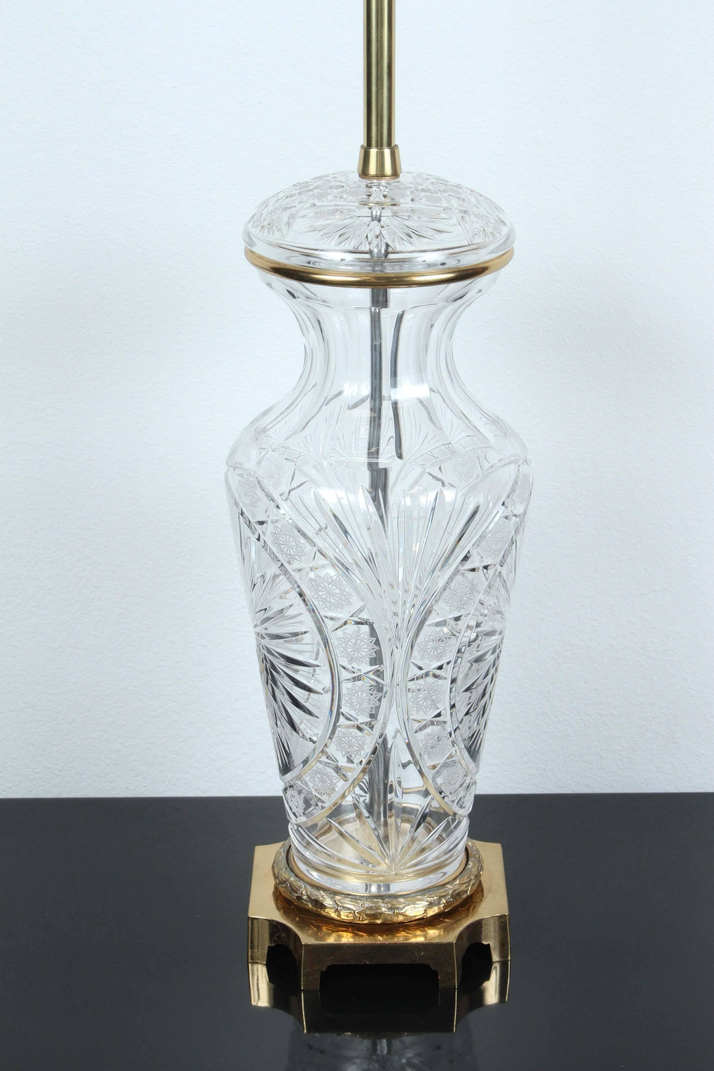 Elegant Pair of Large Crystal Lamps by Marbro In Excellent Condition In New York, NY