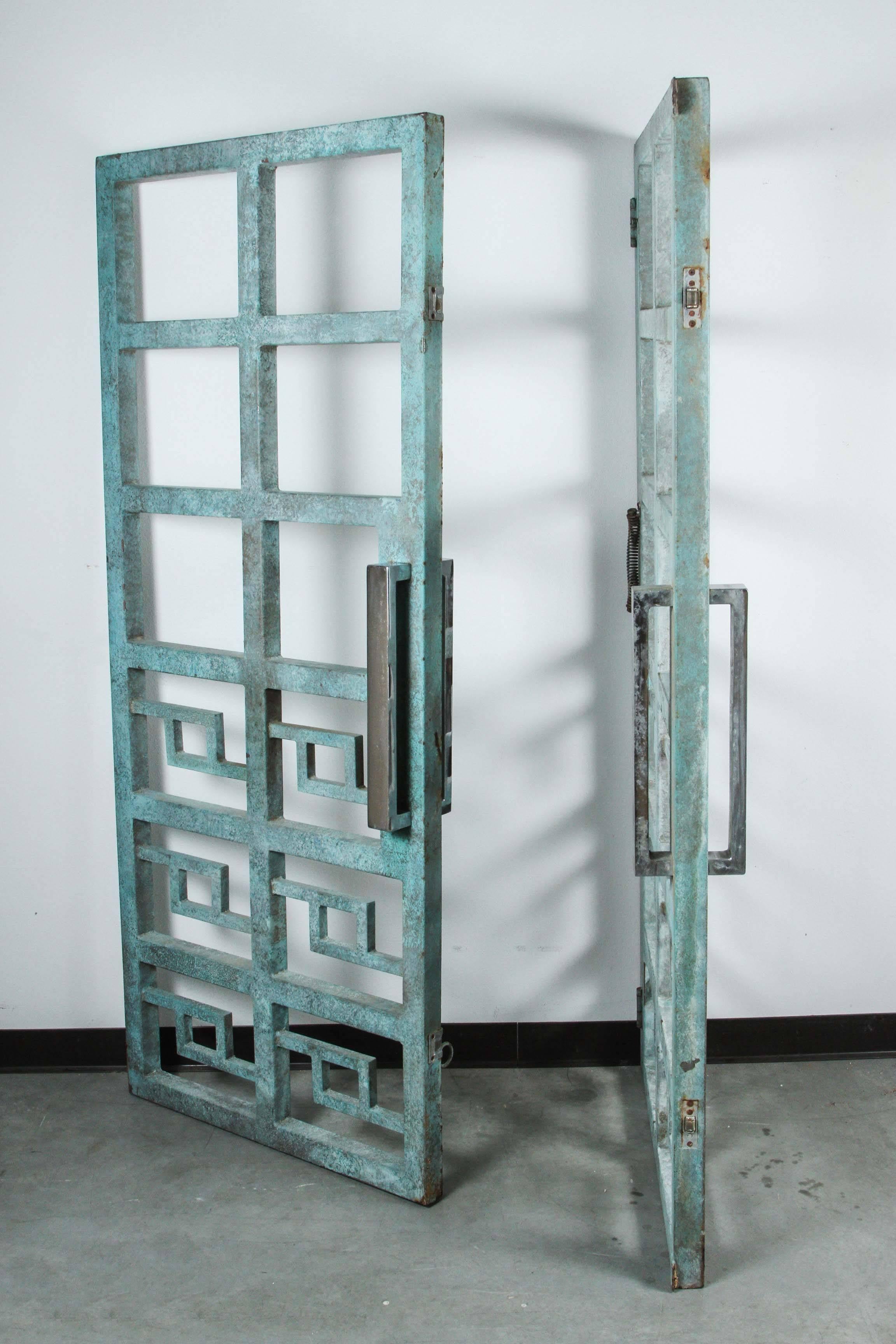 Spectacular Pair of Large Heavy Geometric Steel Gates In Good Condition In New York, NY