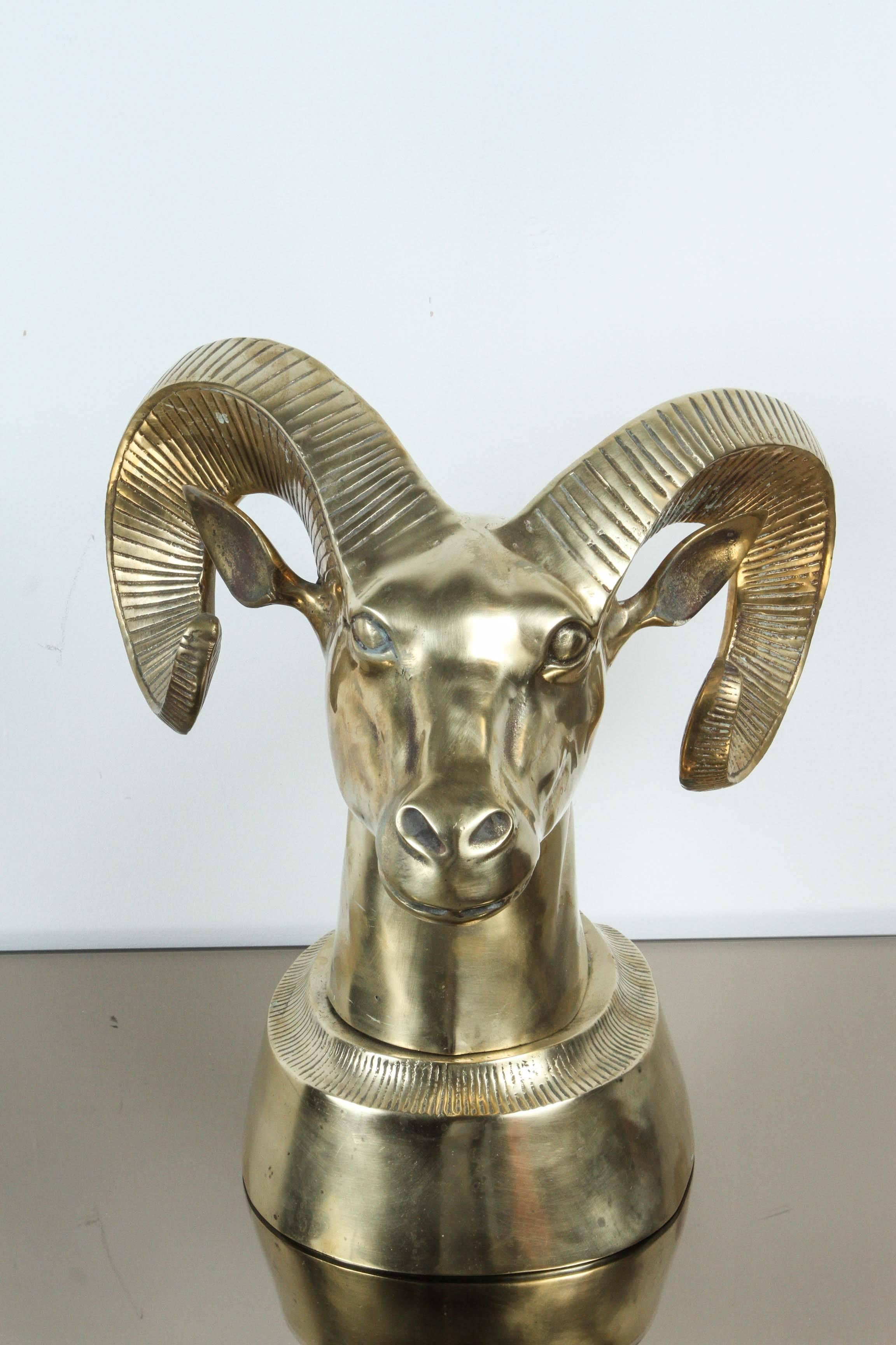 Pair of Large Decorative Brass Rams Heads / Bookends In Good Condition In New York, NY