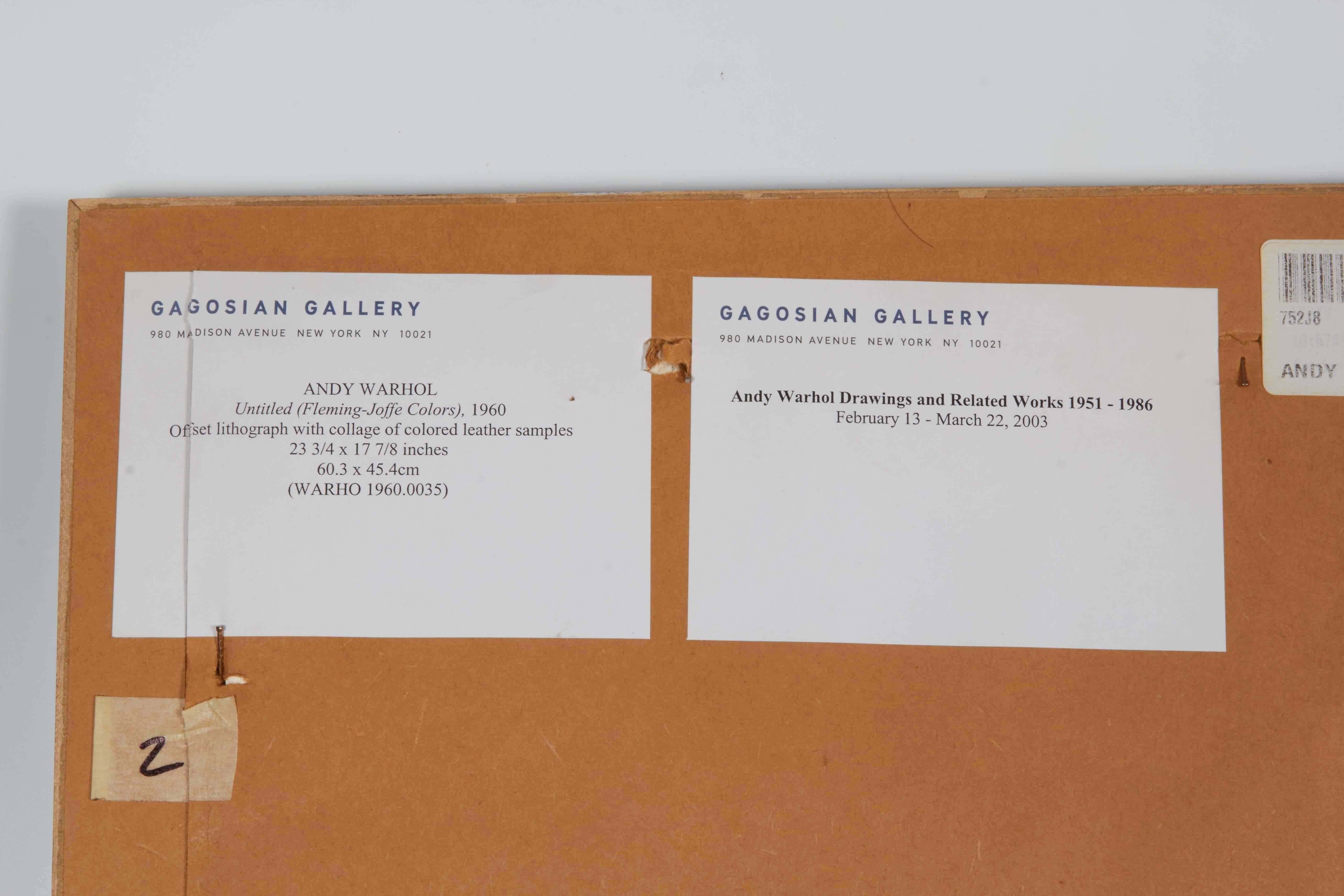 Cuir Andy Warhol, lithographie offset avec collage d'échantillons de cuir colorés, 1960 en vente