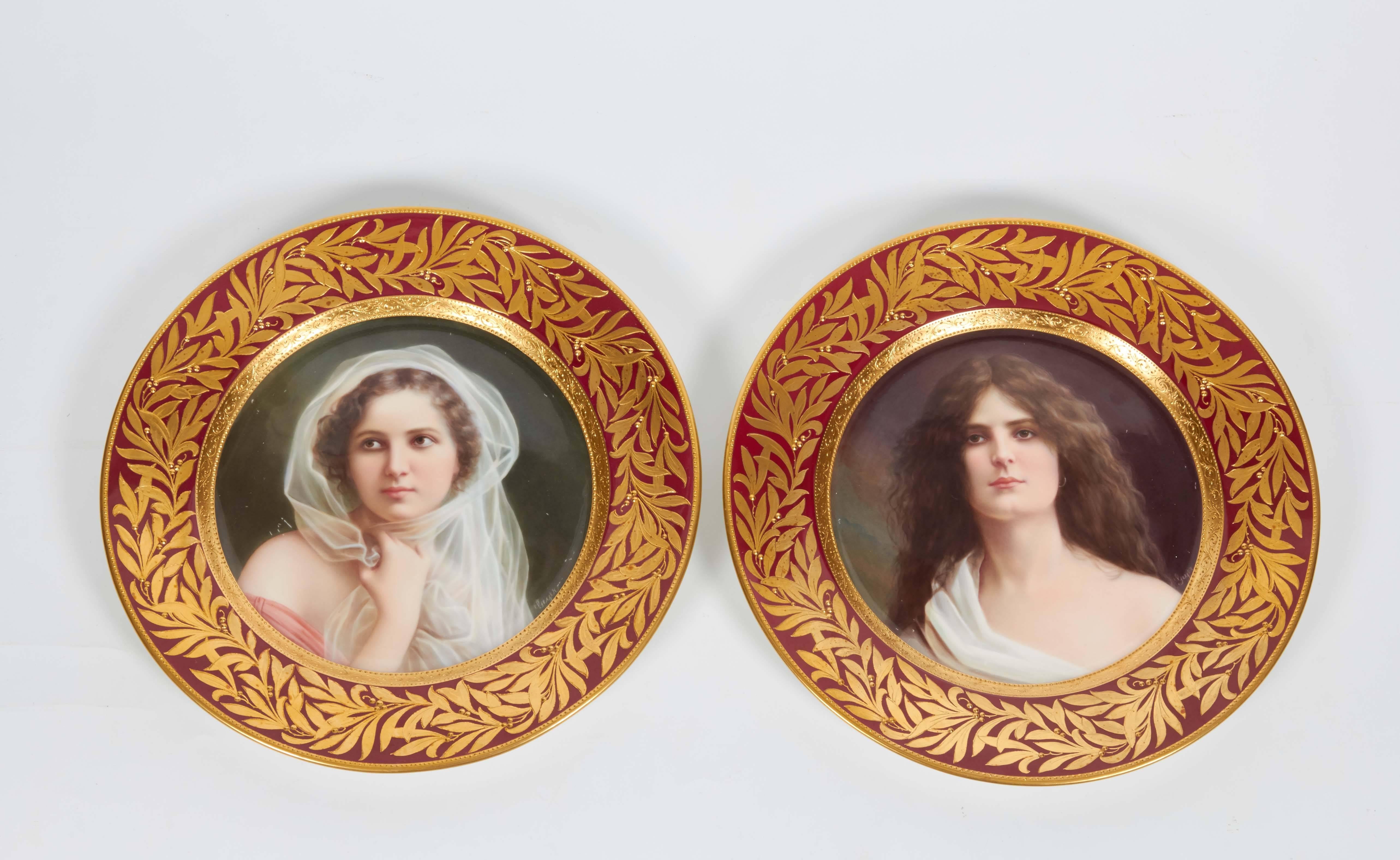 Enameled 12 American, Vienna Style, CAC/Lenox Porcelain Portrait Plates, Tiffany & Co