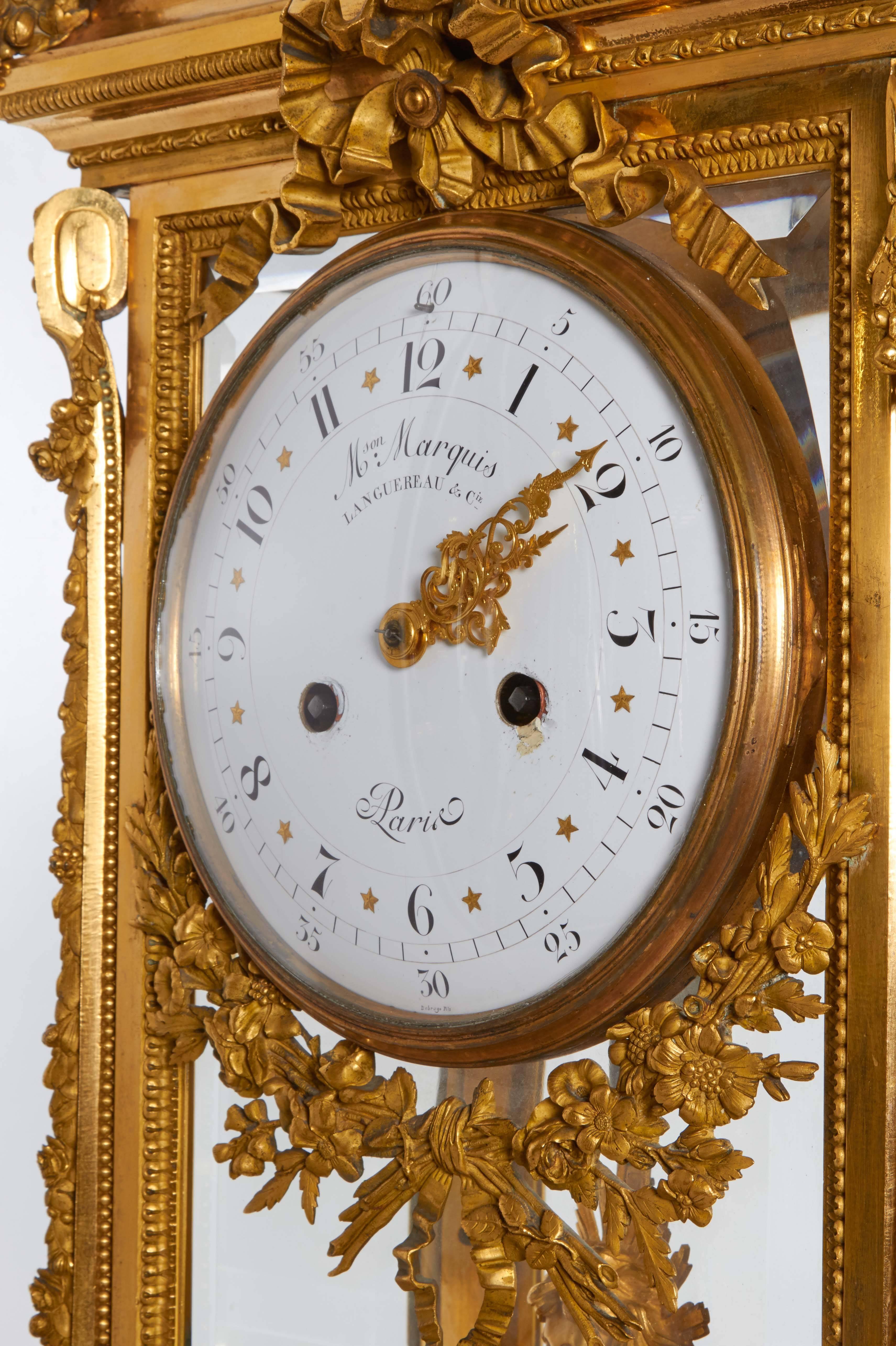 Napoleon III Monumental Antique French Louis XVI Style Ormolu Mantel Clock by Maison Marquis For Sale
