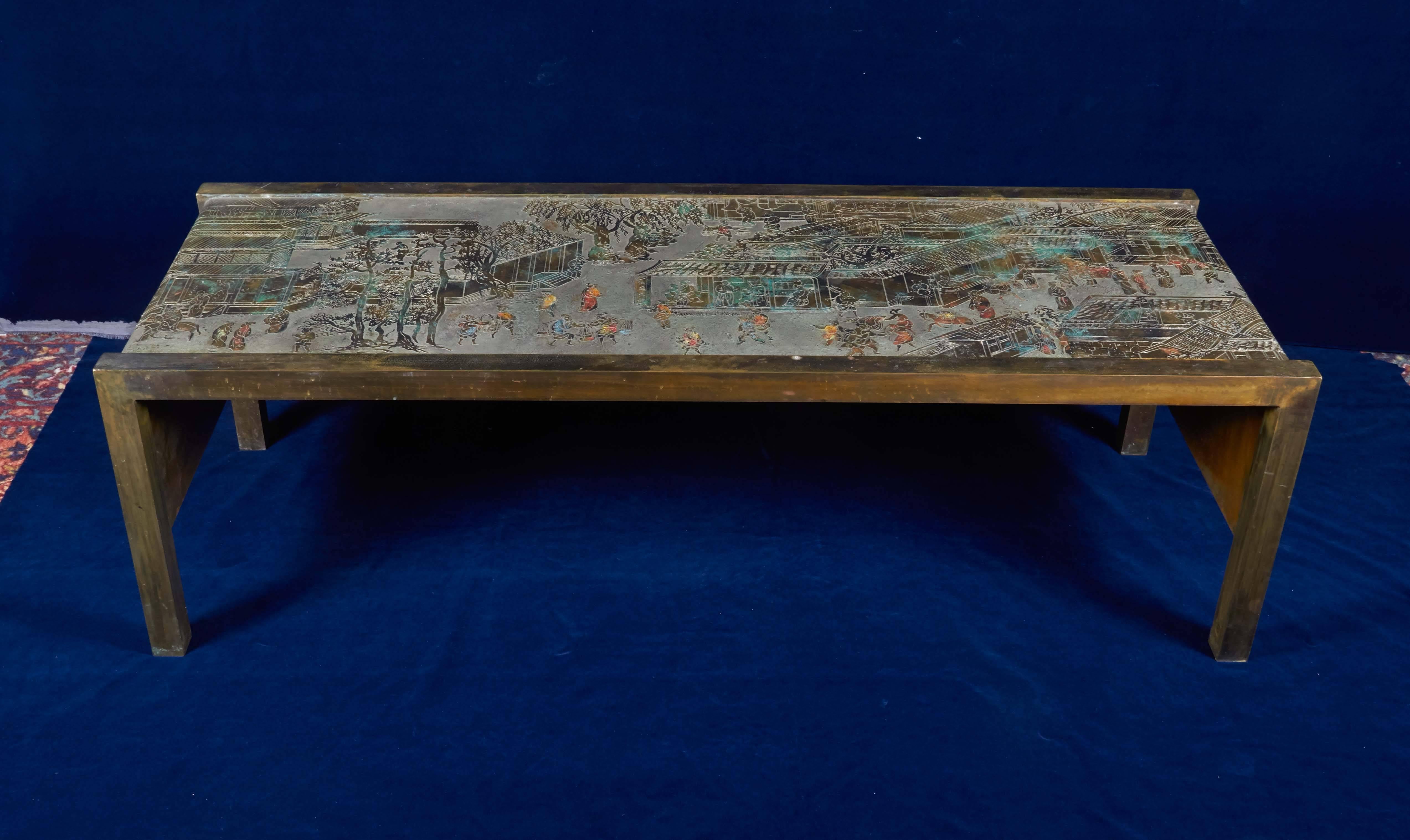 Mid-20th Century Unusual Bronze and Silver Low Table by Phillip LaVerne, American, NY Signed