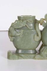 Antique Chinese Celadon Green Jade Carving, Triple Vase, Qing Dynasty