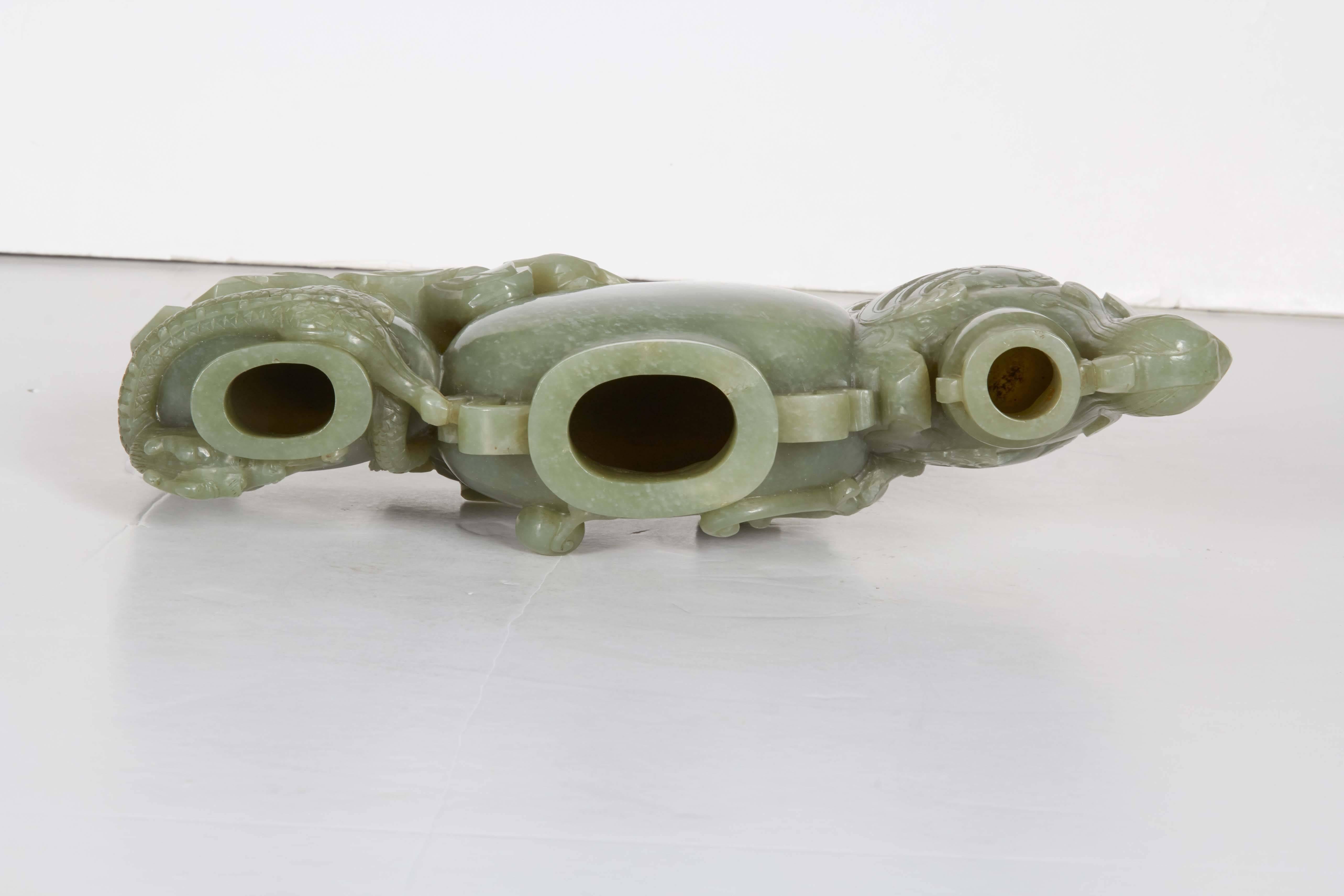 19th Century Antique Chinese Celadon Green Jade Carving, Triple Vase, Qing Dynasty For Sale