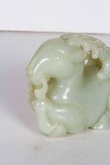 Chinese Whitish Celadon Carved Jade Group of Ram with Two Boys