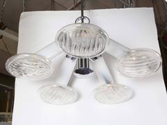 Italian 1970s Modern Five "Head Light" Shade Chandelier