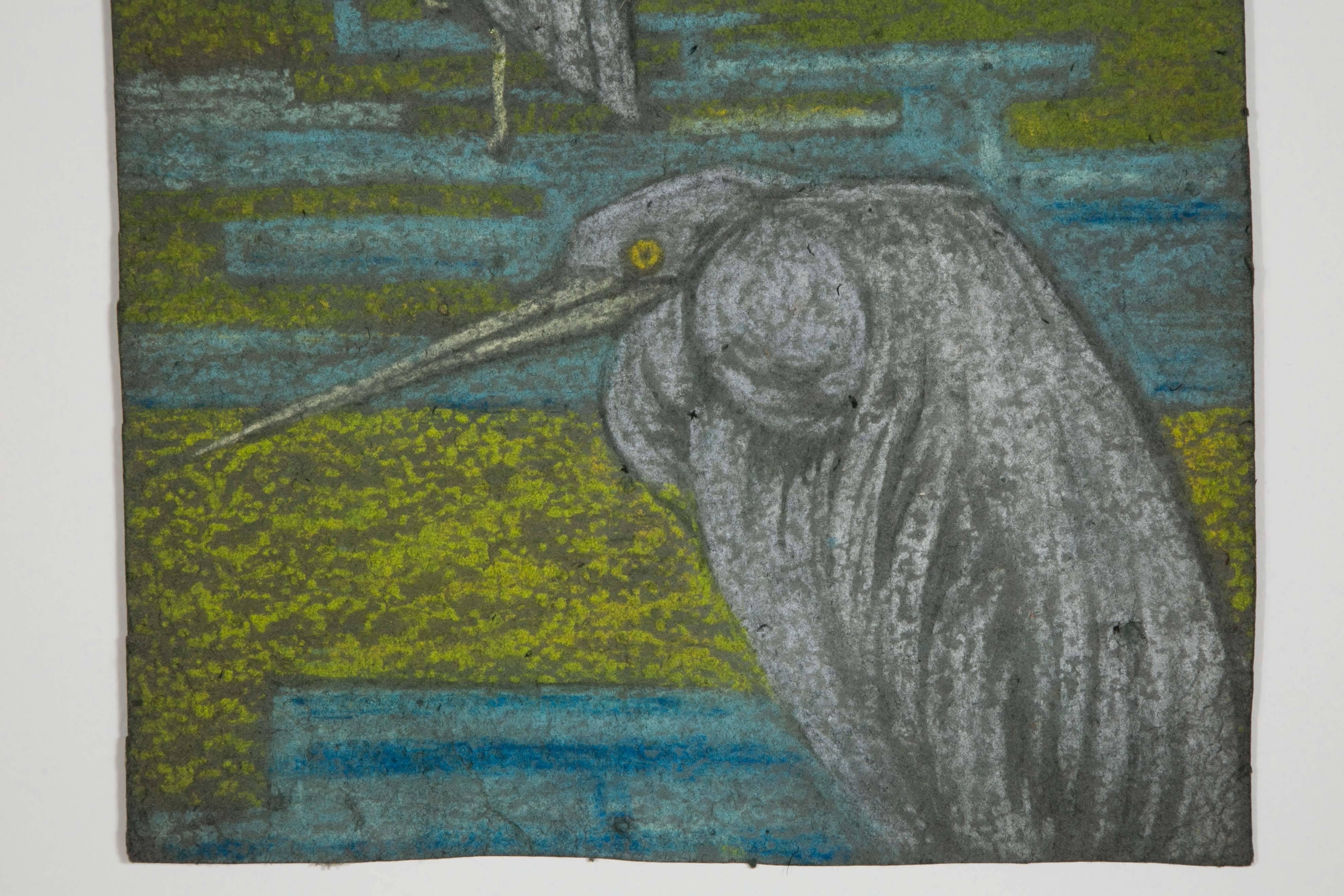 Wallpaper design. Pastel drawing on very thick paper representing birds. A second drawing on the back represents ducks, France, Art Deco, 1920s.
Dimensions: 50 x 30cm excl frame.
Two other wallpaper designs are available with similar patterns.