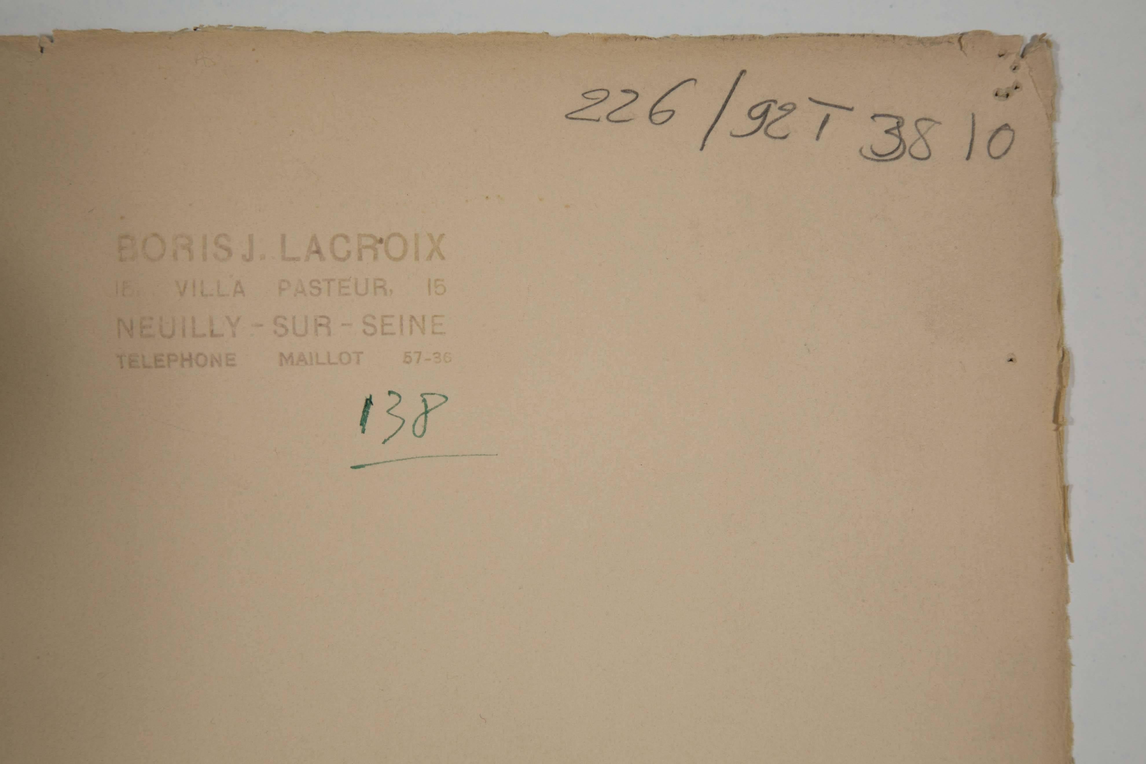 Français Aquarelle originale de Boris Lacroix, France, Art Déco, circa 1930 en vente