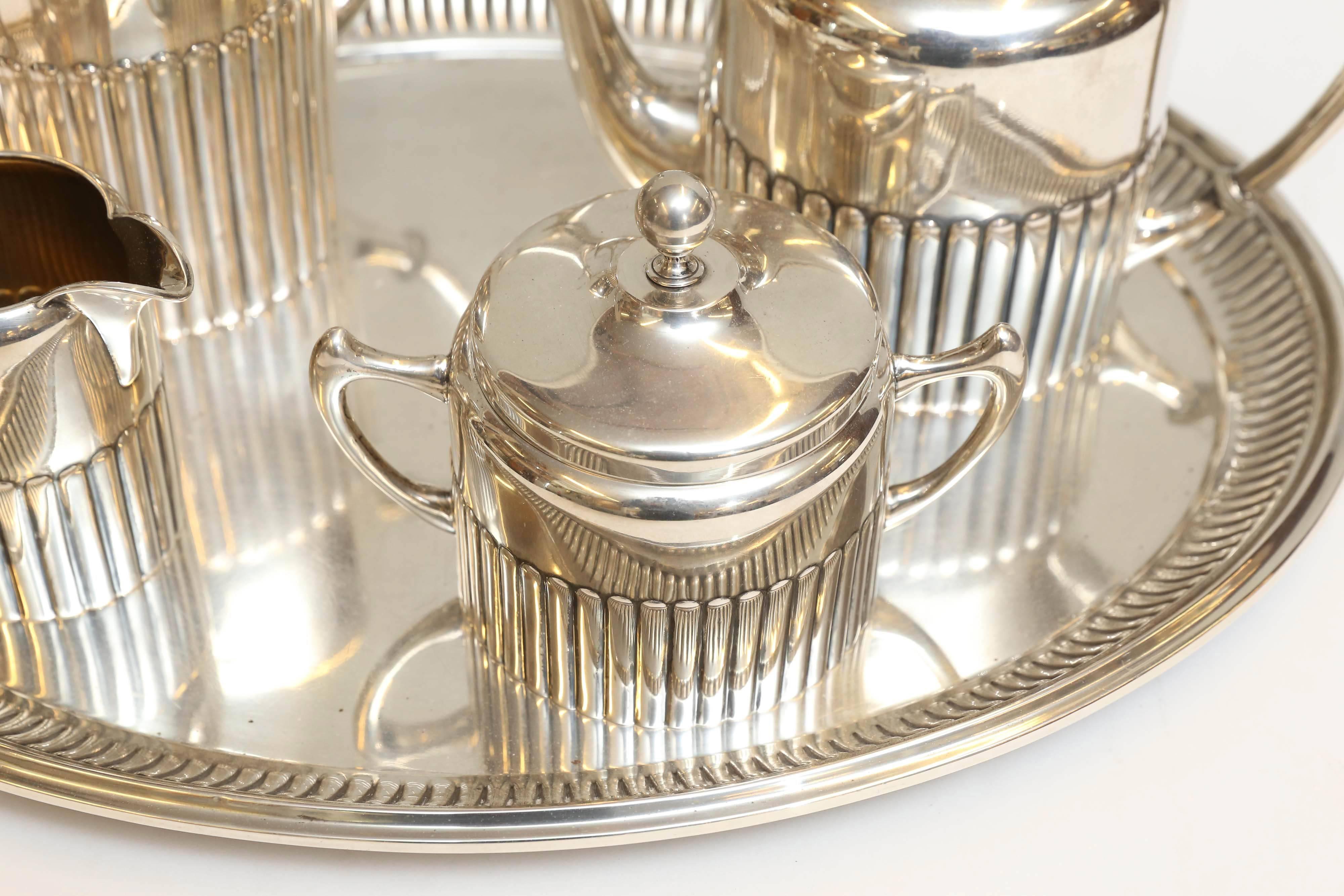 Antique remain .800 standard silver five-piece tea/ coffee set. Art Deco style, circa 1930s.