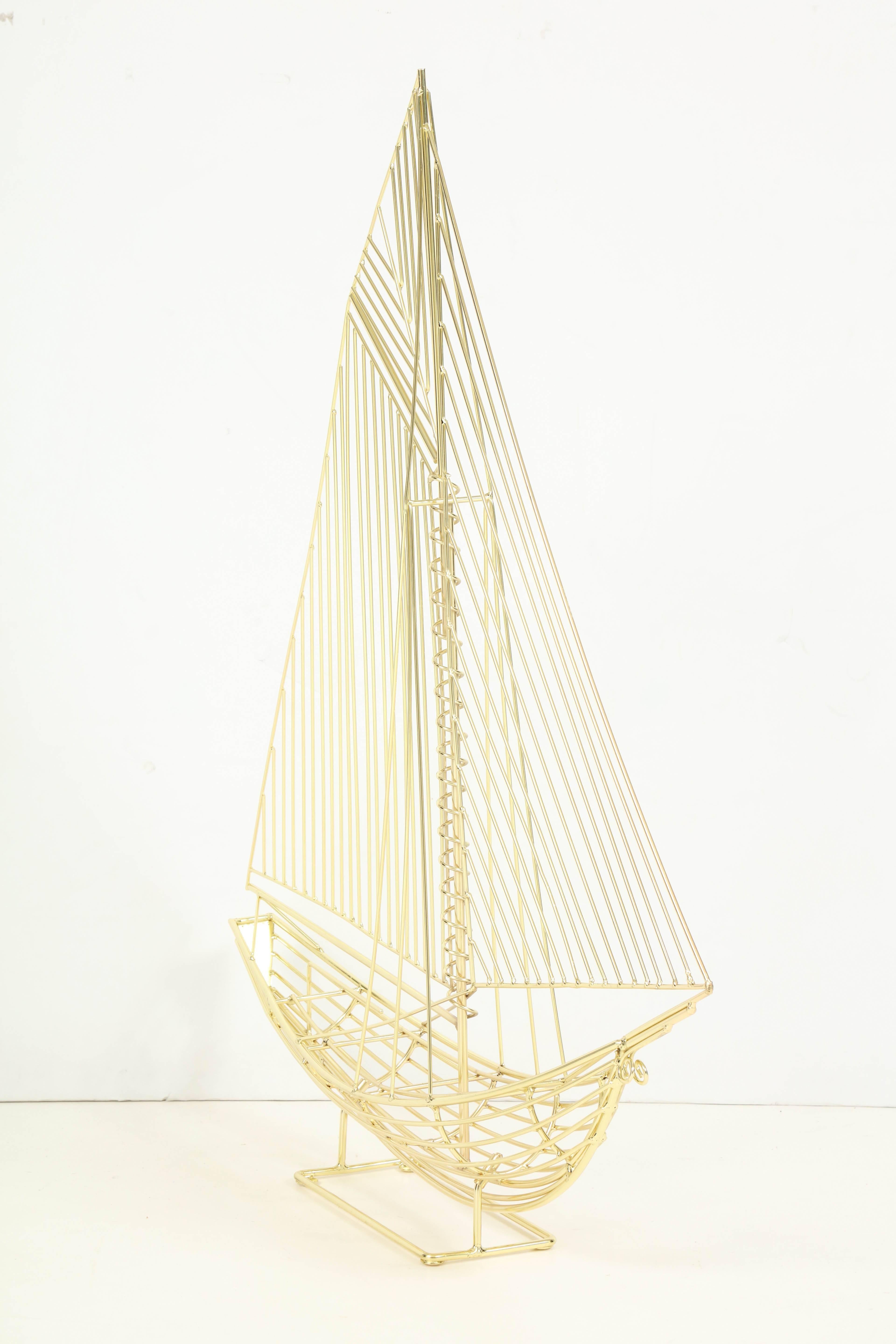 Mid-Century Modern Large Polished Brass Sail Boat Sculpture by Curtis Jere, Signed, circa 1970 For Sale