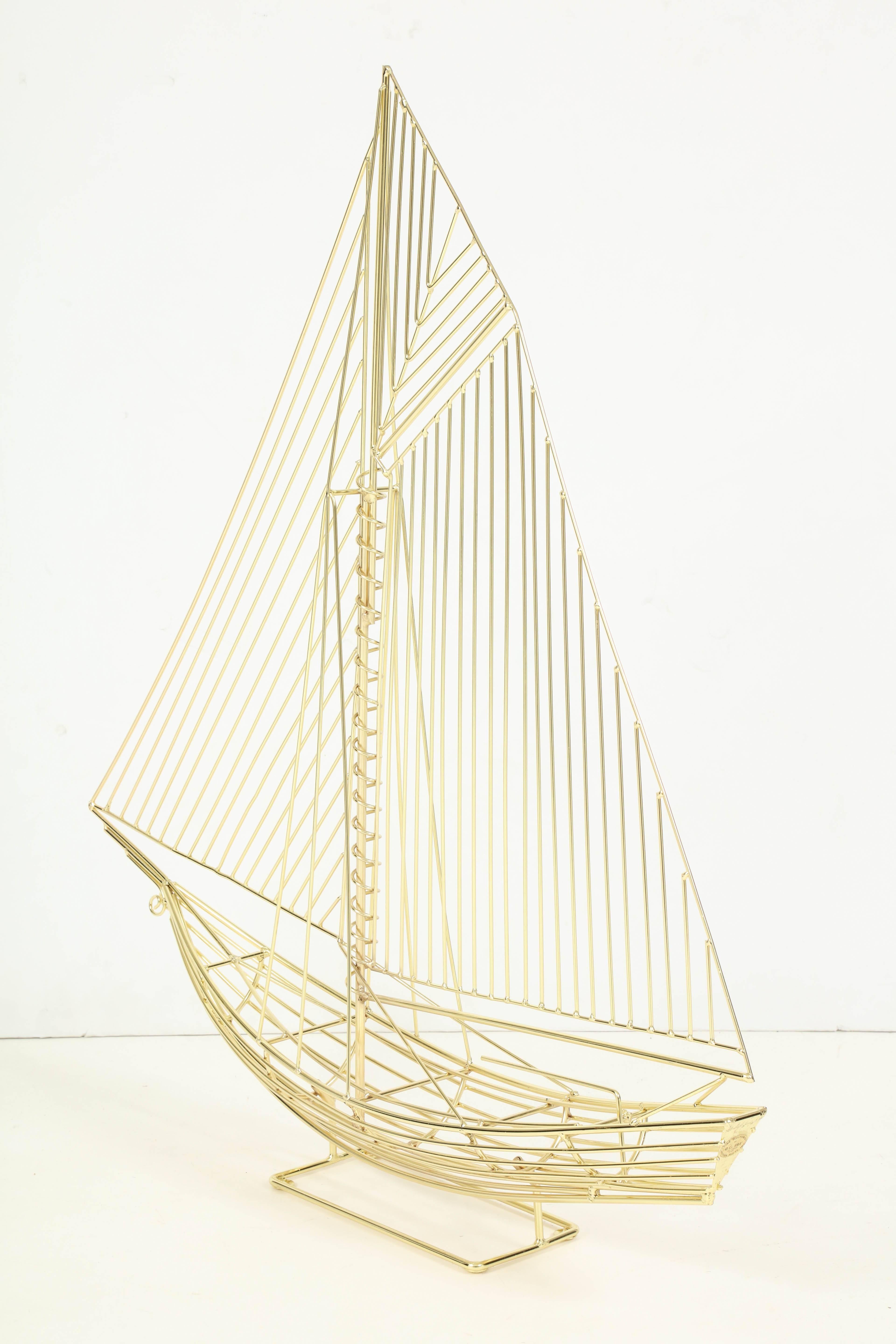 Large Polished Brass Sail Boat Sculpture by Curtis Jere, Signed, circa 1970 For Sale 3