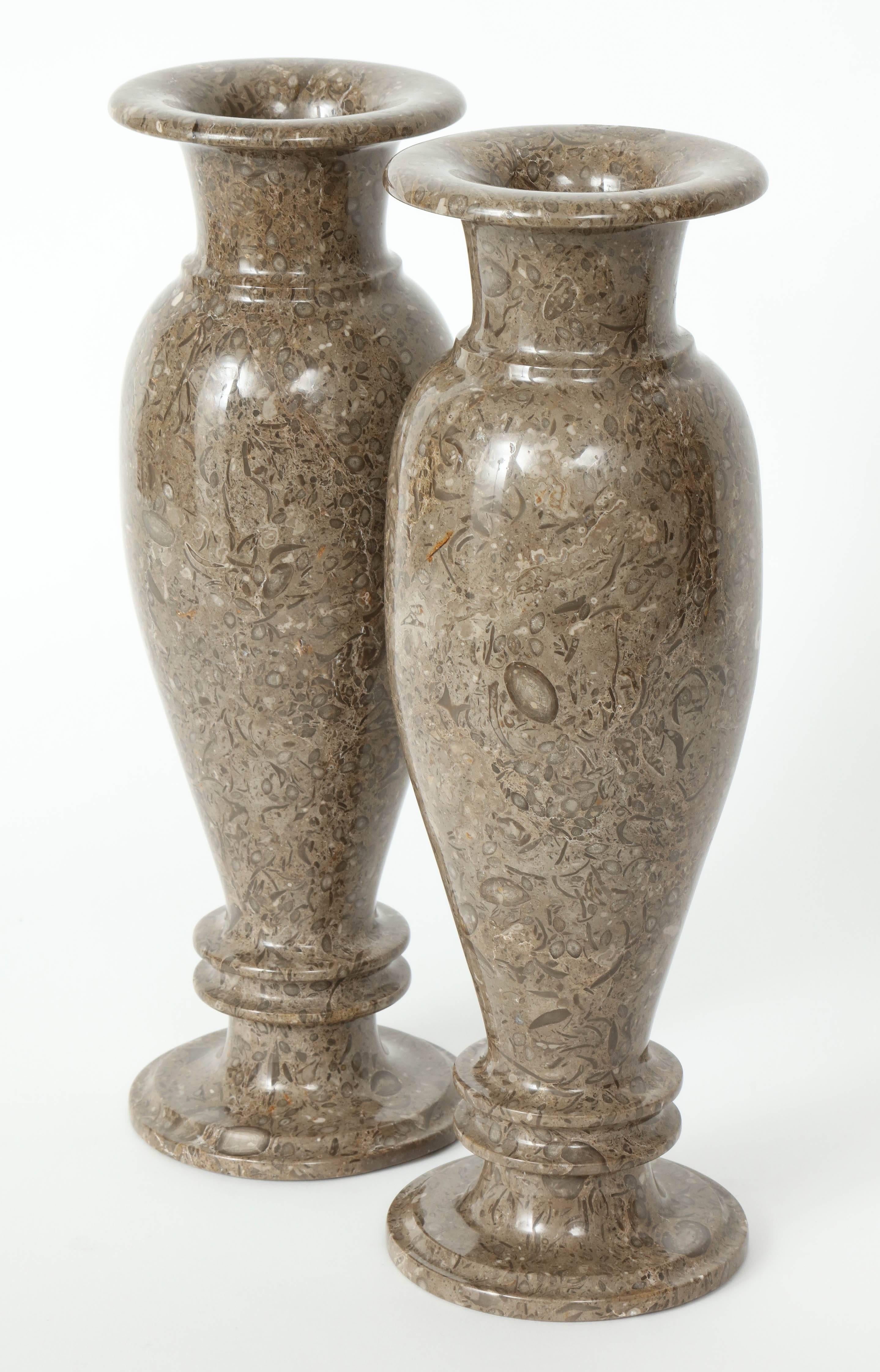 Neoclassical Pair of Gotland Limestone Vases