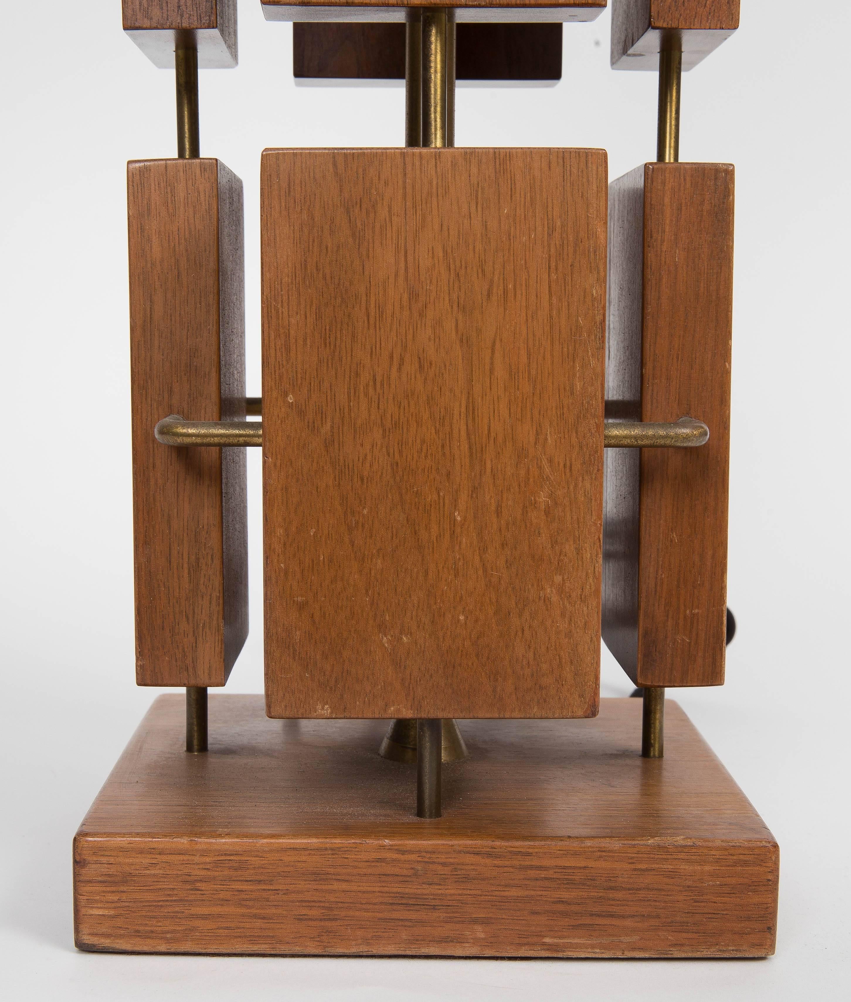 Mahogany and Brass Modernist Table Lamp, USA, 1950s 2