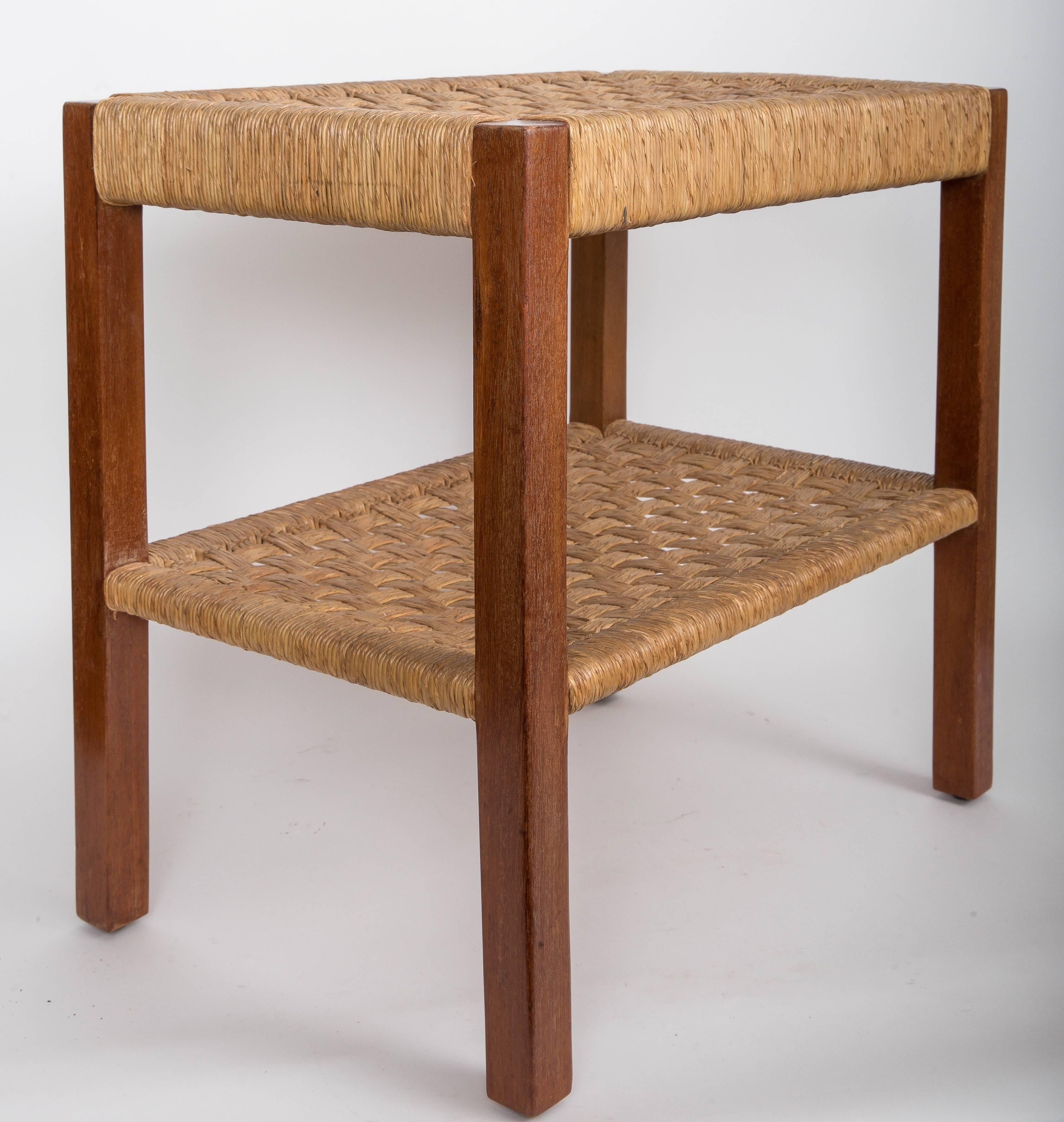 Walnut and Rush Two-Tiered Side Table 4
