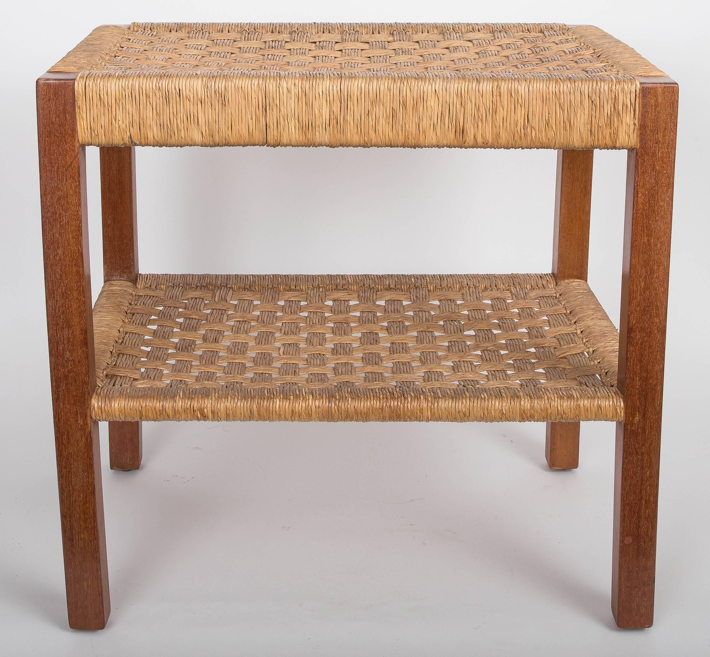 Walnut and Rush Two-Tiered Side Table 5