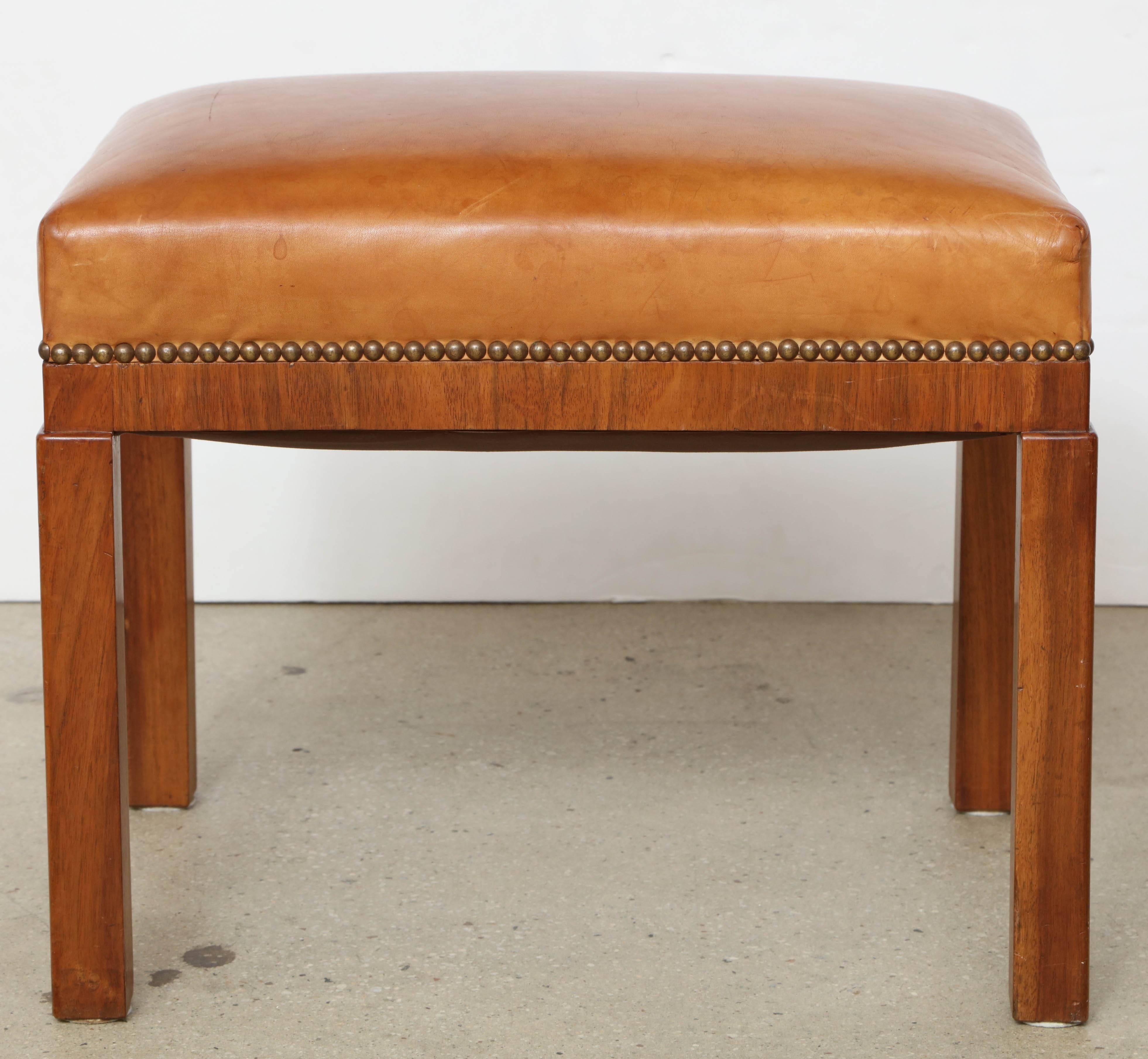 Swedish Walnut and Leather Stool Attributed to Erik Chambert In Good Condition In New York, NY