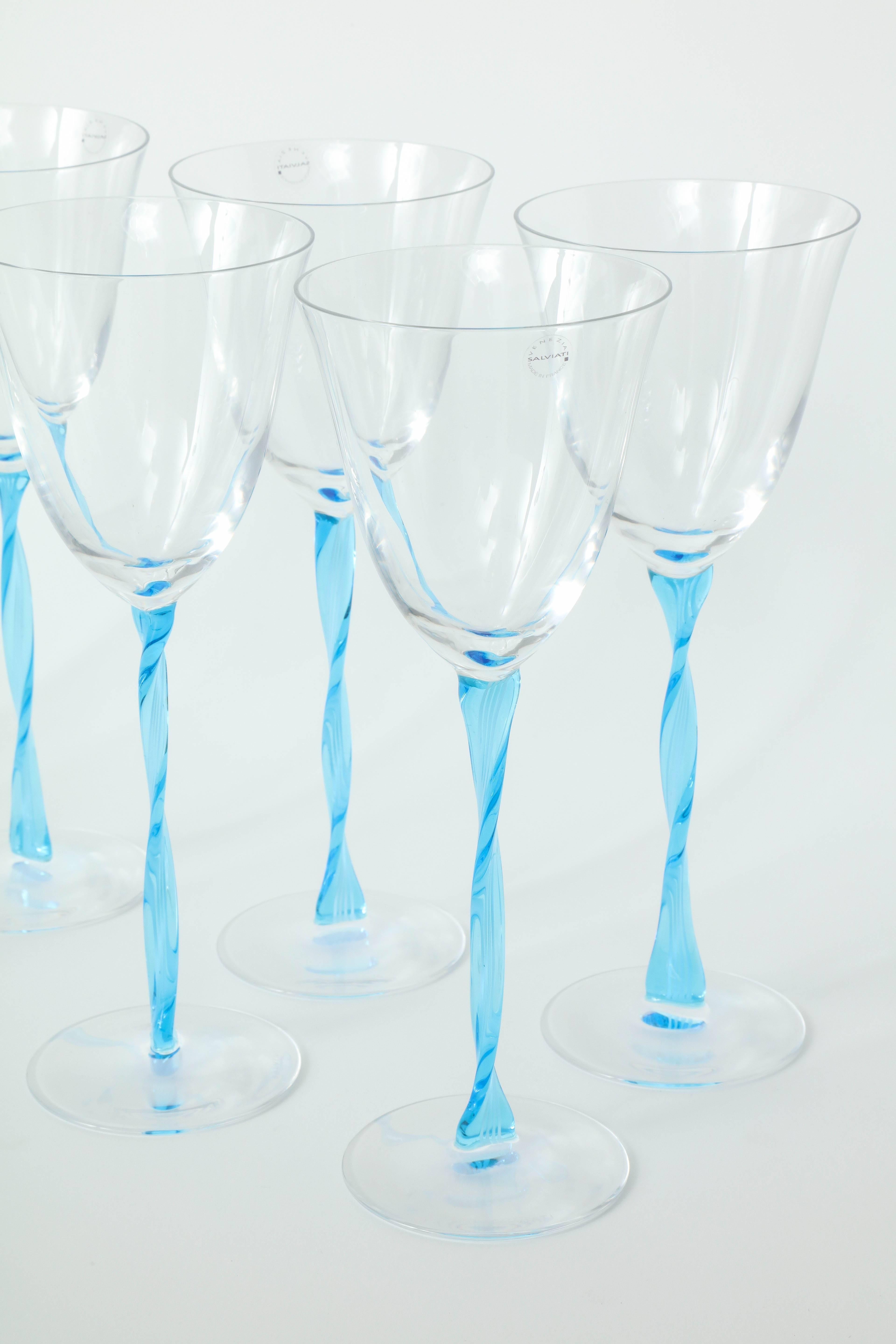 Eight Salviati Murano Wine Glasses In Excellent Condition For Sale In New York, NY