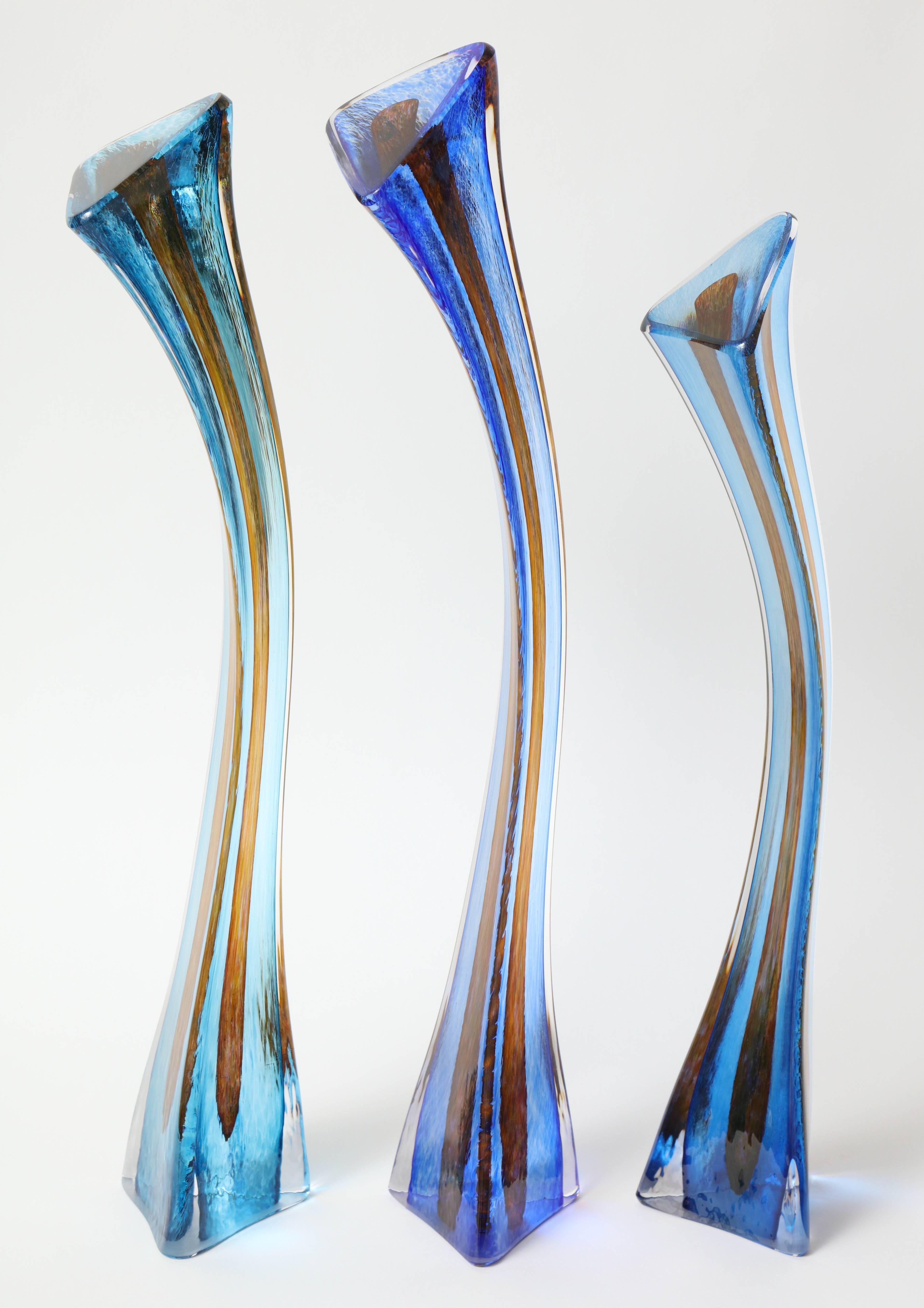 Mid-Century Modern Barry Entner Triangle Solids Glass Sculpture, 2014