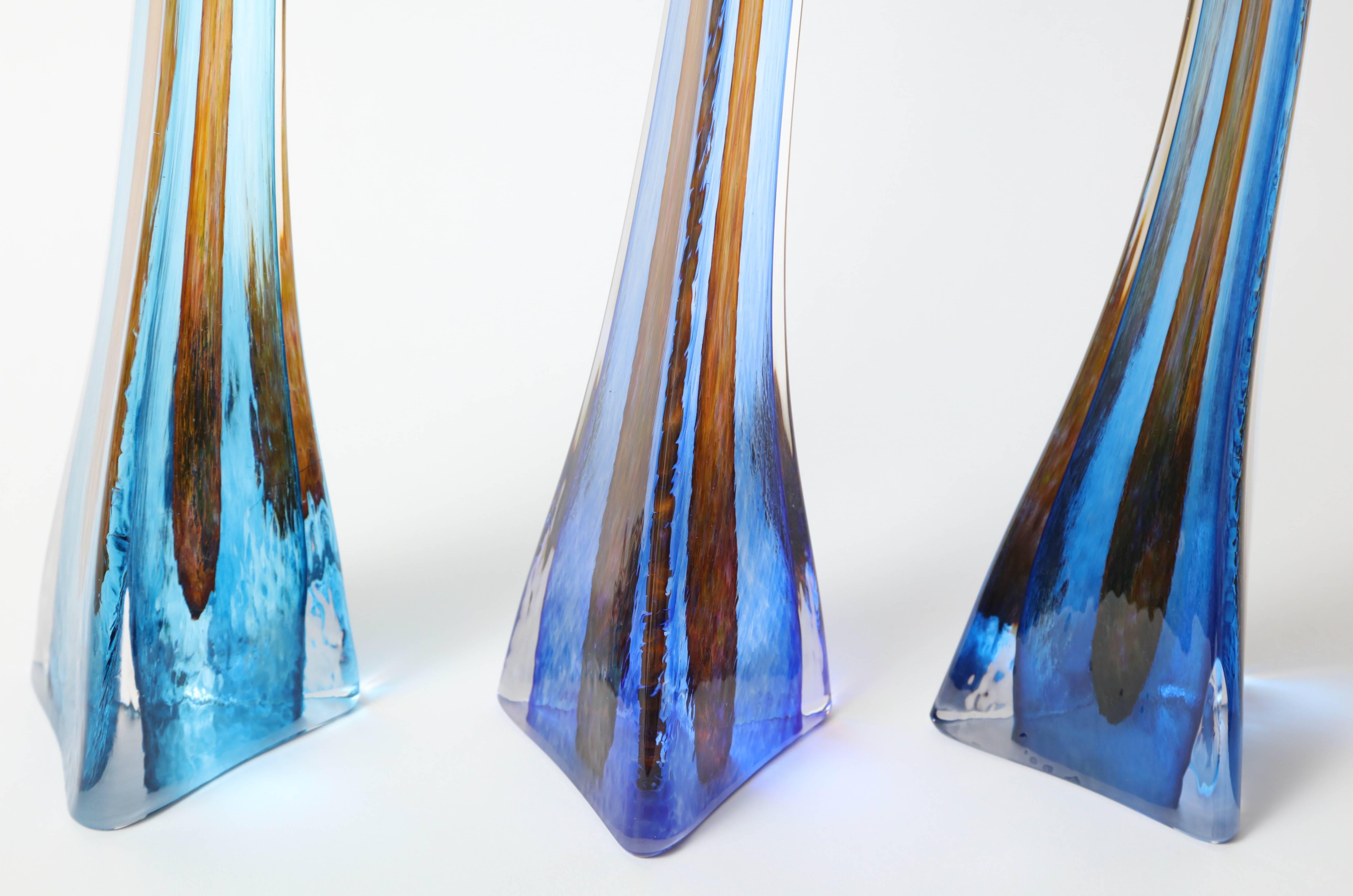 American Barry Entner Triangle Solids Glass Sculpture, 2014