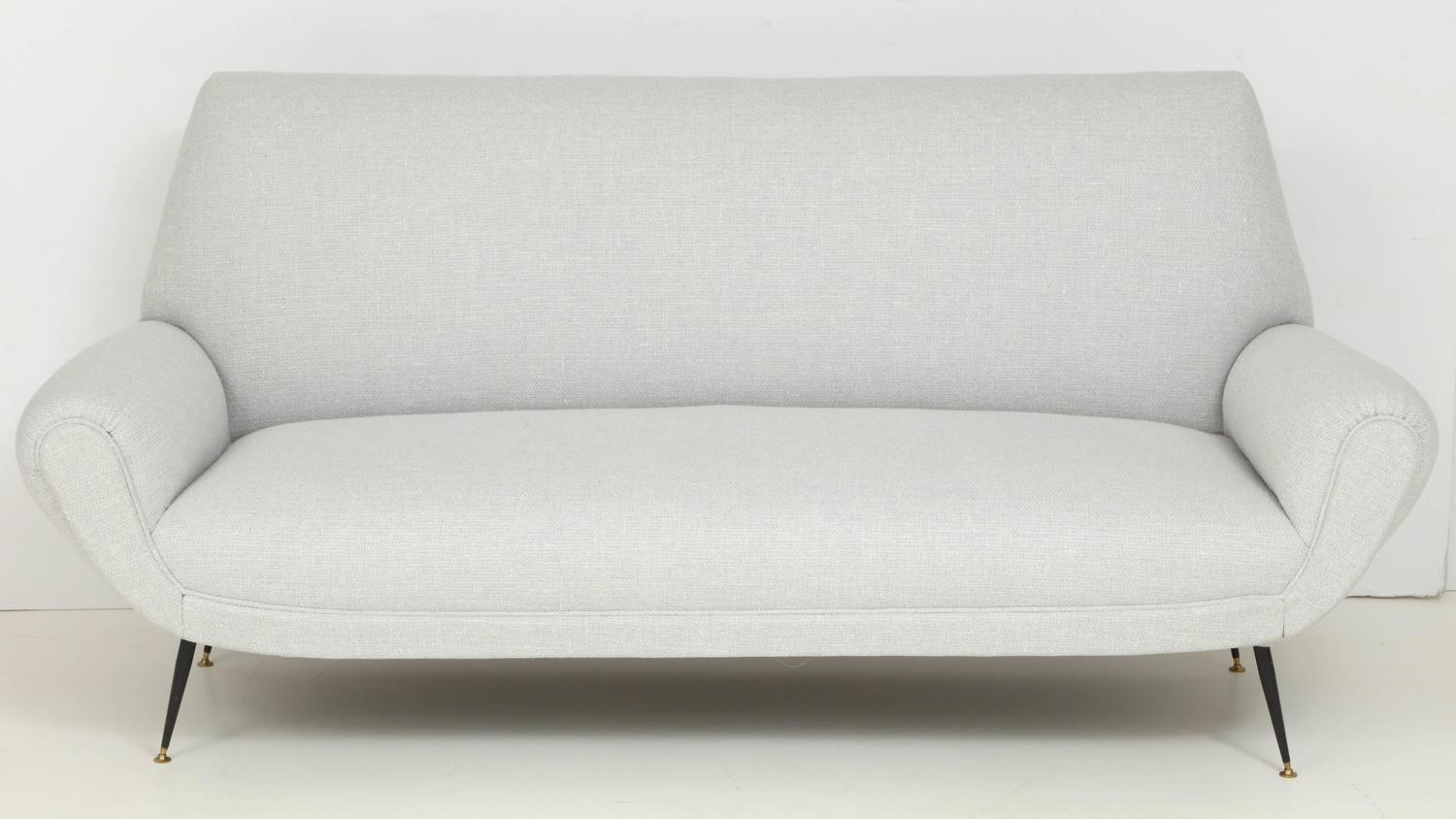 Mid Century Italian Sofa with Shearling Pillows, circa 1950s For Sale at 1stdibs
