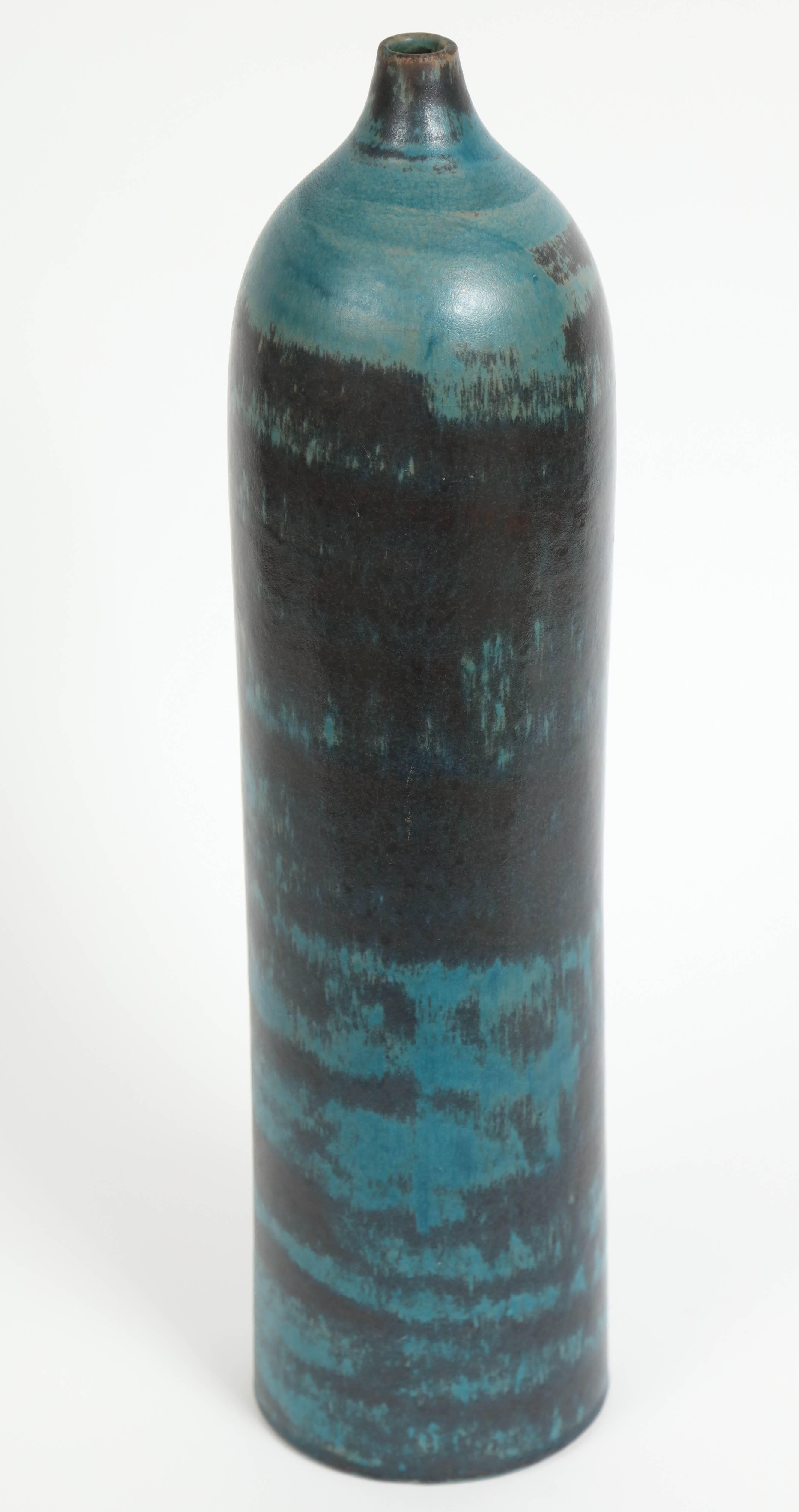 Mid-Century Modern Marcello Fantoni Cylindrical Ceramic Bottle Vase, Glazed Stoneware, circa 1960s For Sale