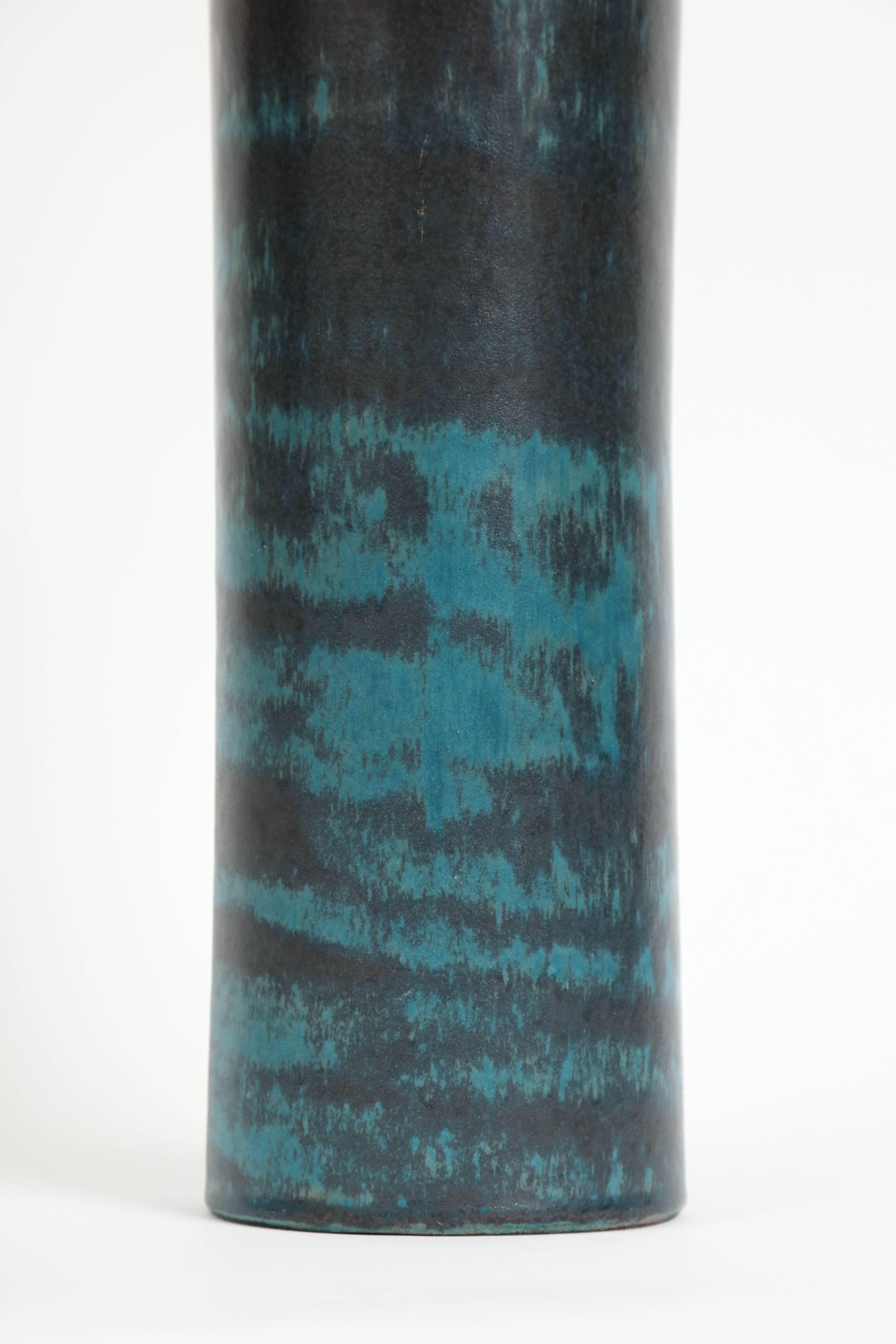 Marcello Fantoni Cylindrical Ceramic Bottle Vase, Glazed Stoneware, circa 1960s In Good Condition For Sale In New York, NY