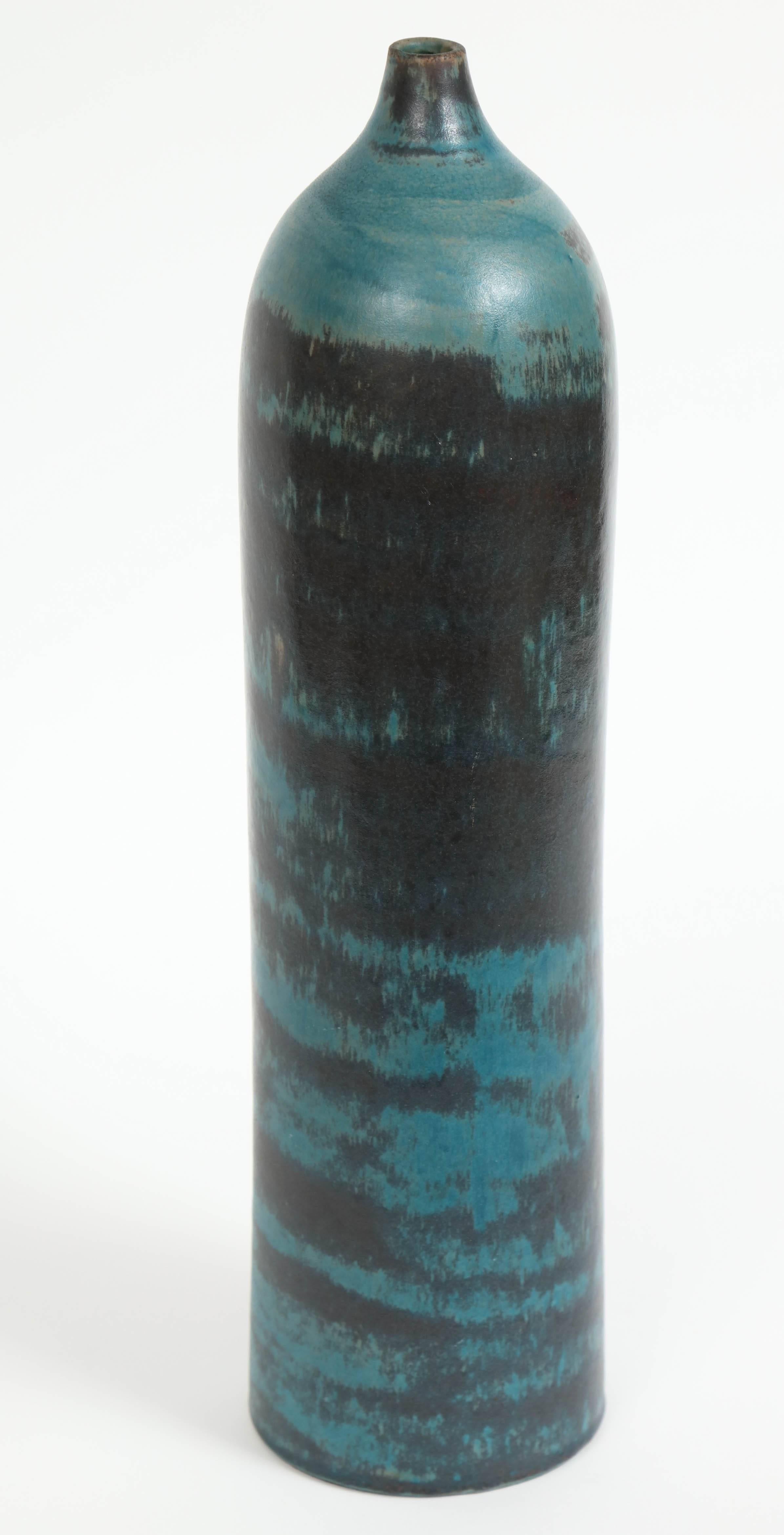 20th Century Marcello Fantoni Cylindrical Ceramic Bottle Vase, Glazed Stoneware, circa 1960s For Sale