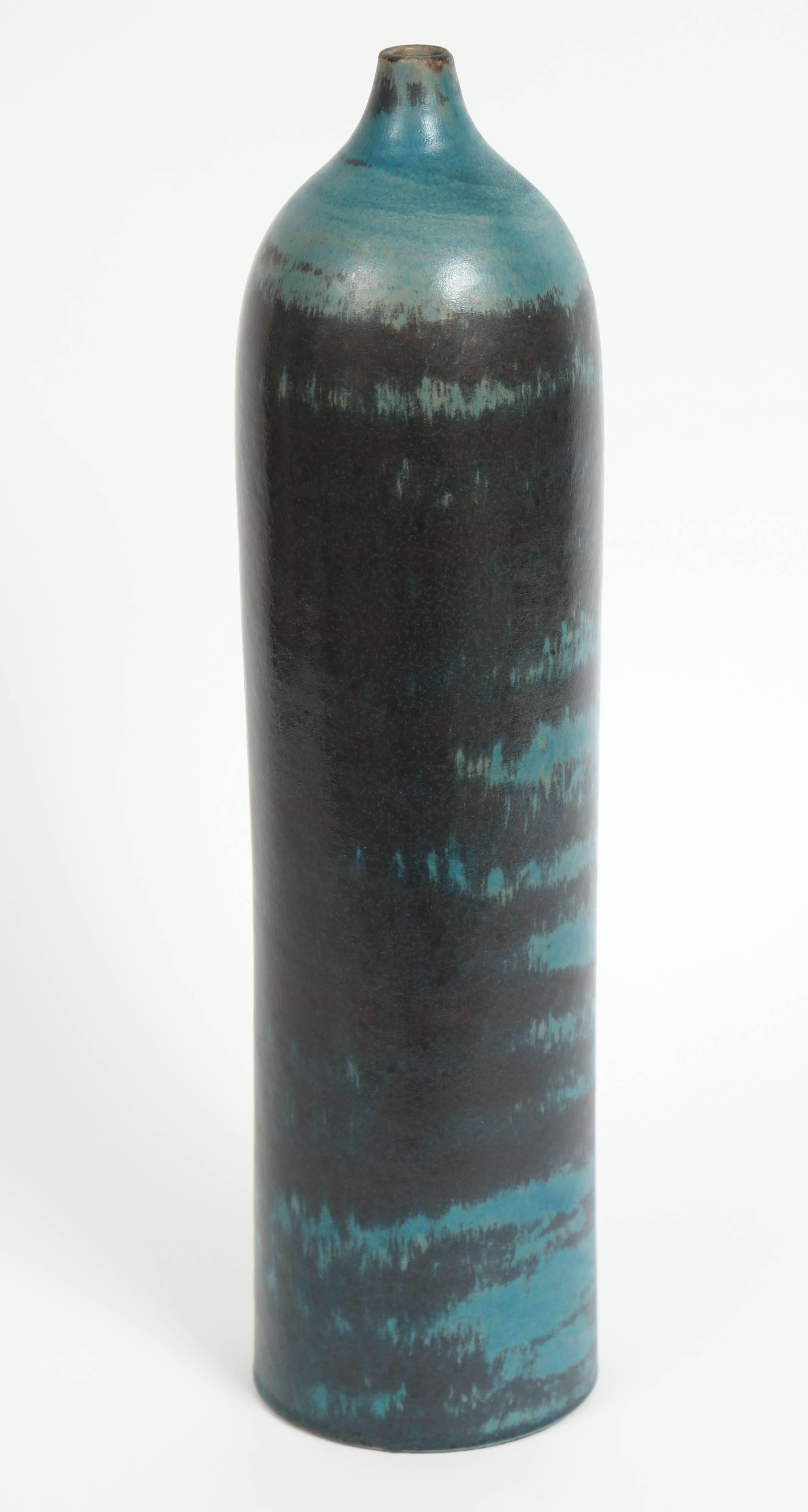 Marcello Fantoni Cylindrical Ceramic Bottle Vase, Glazed Stoneware, circa 1960s For Sale 2