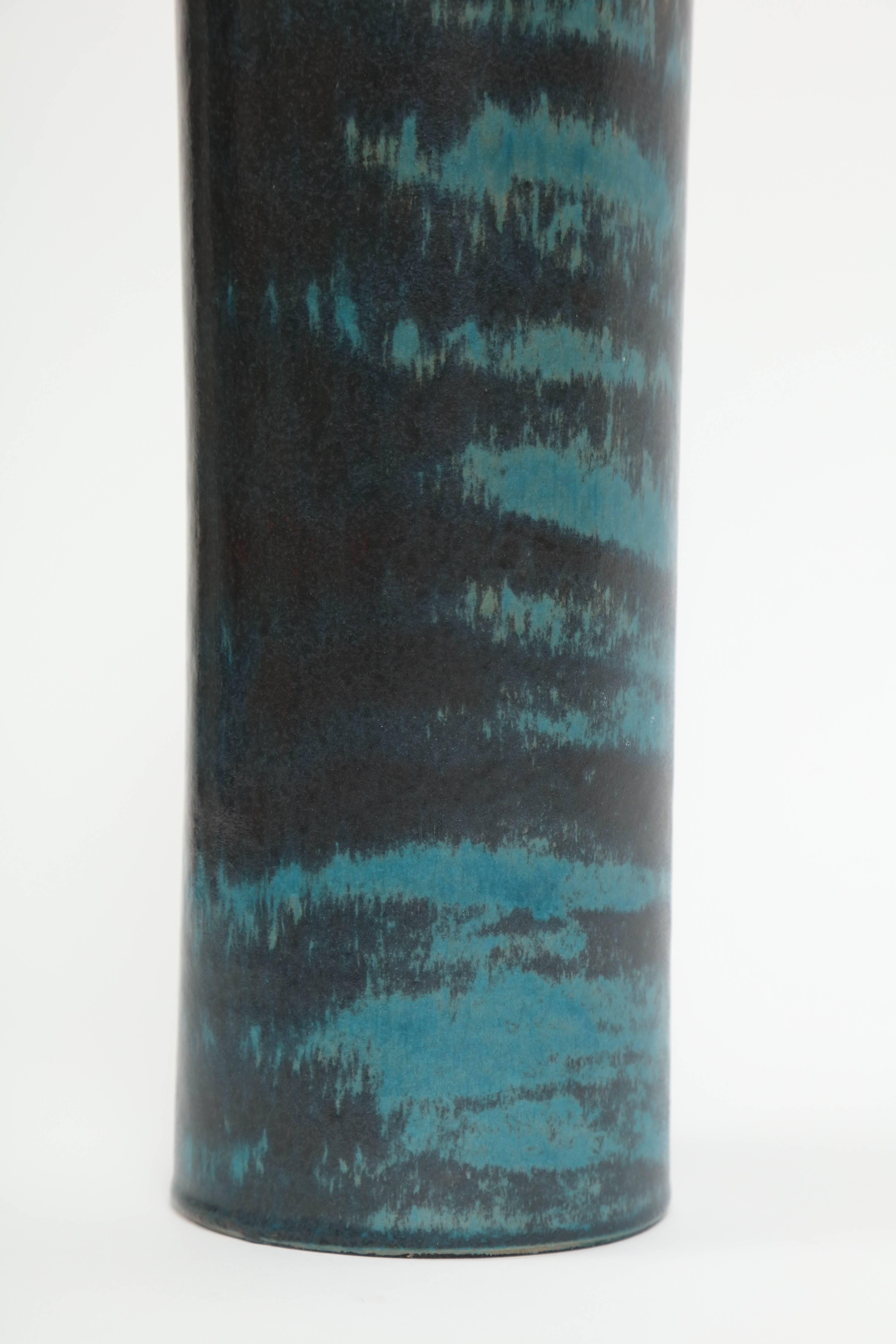 Marcello Fantoni Cylindrical Ceramic Bottle Vase, Glazed Stoneware, circa 1960s For Sale 3