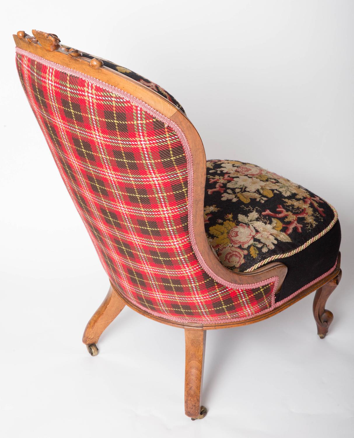 19th Century Needlepoint Upholstered English Slipper Chair For Sale at