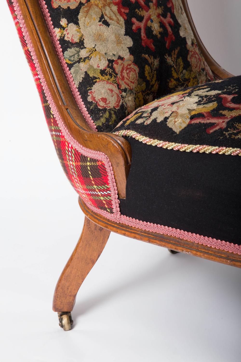 19th Century Needlepoint Upholstered English Slipper Chair For Sale at