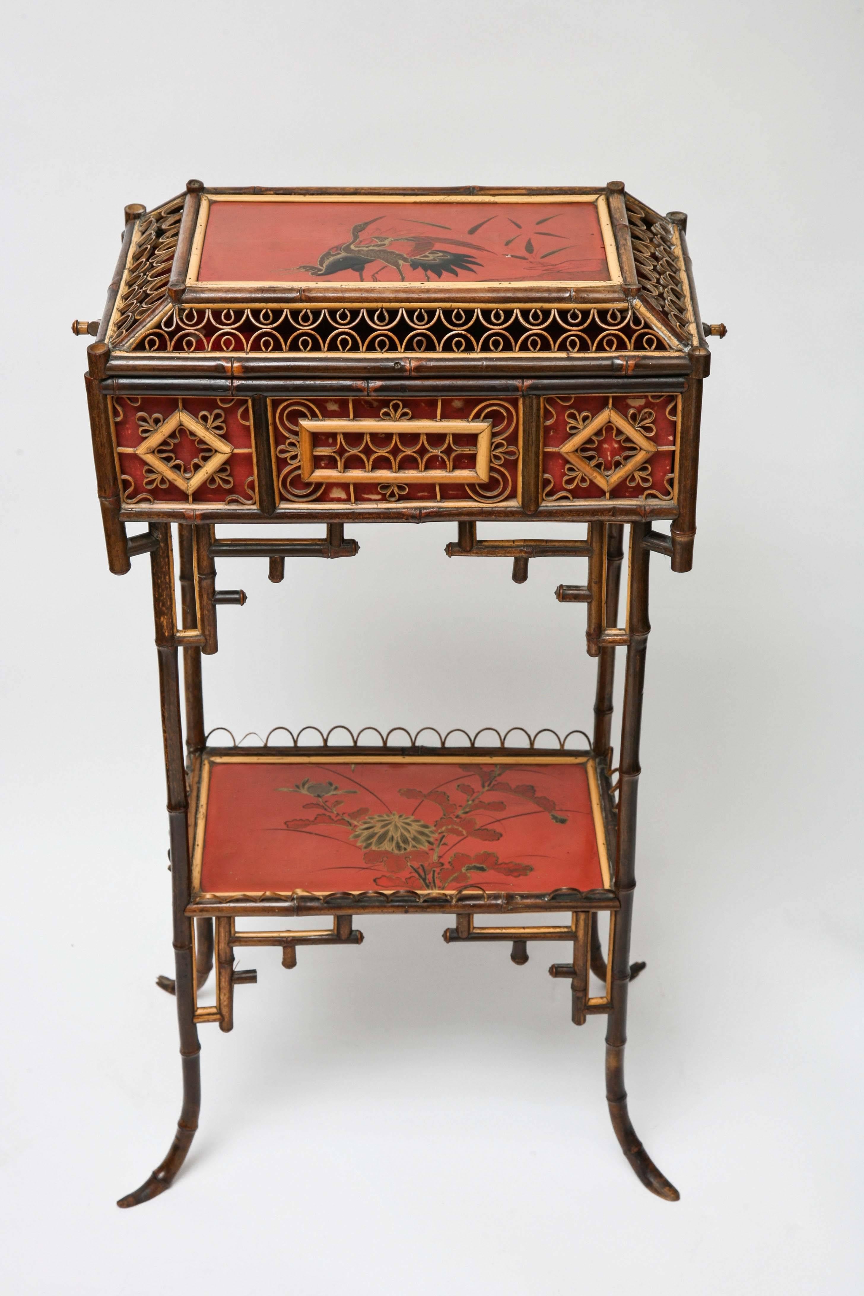 Fine and Beautiful 19th Century English Bamboo Sewing Stand Side Table 1