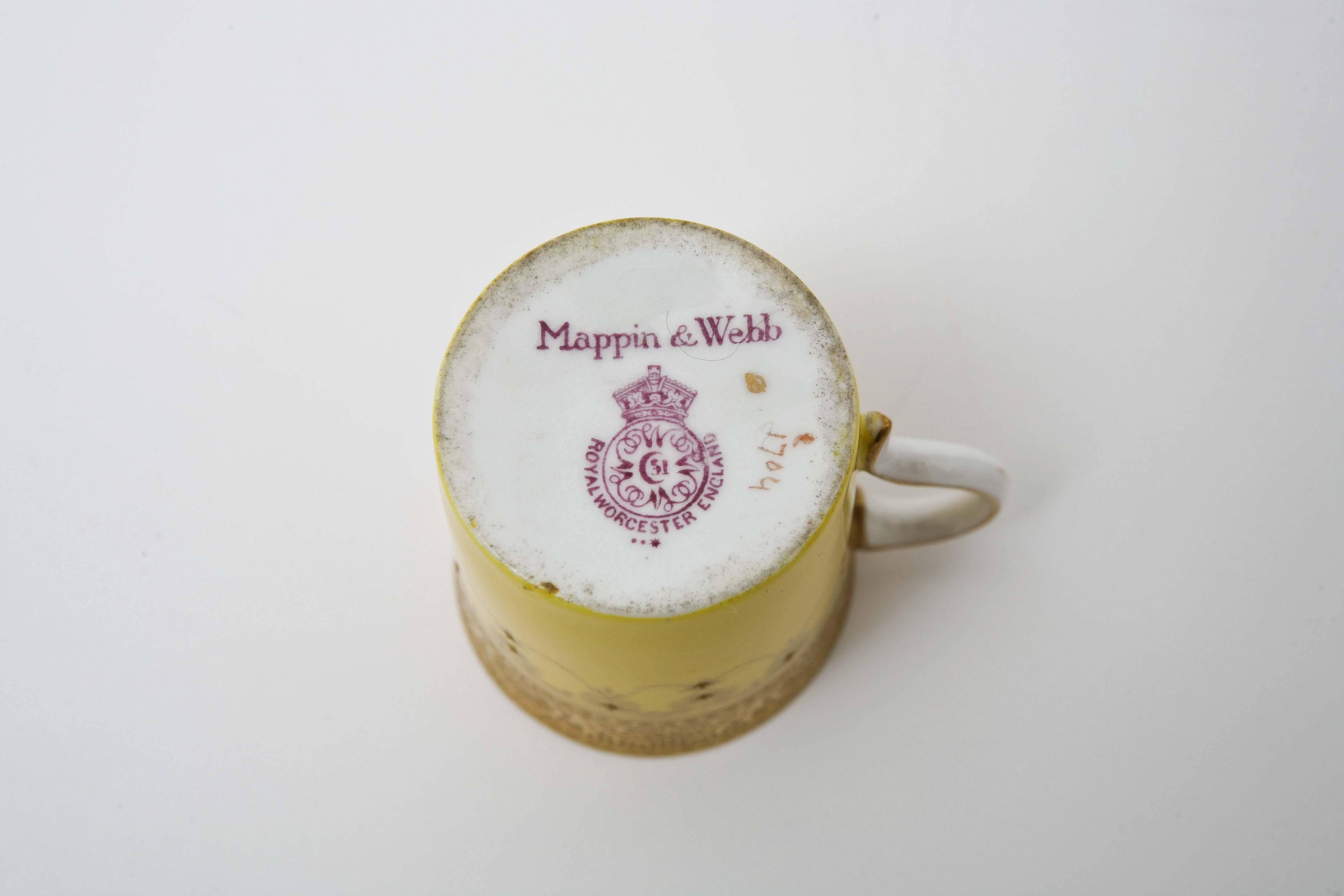English Set of 4 Antique Royal Worcester England Custom Demi Tasse Sets, 8 Pieces Total