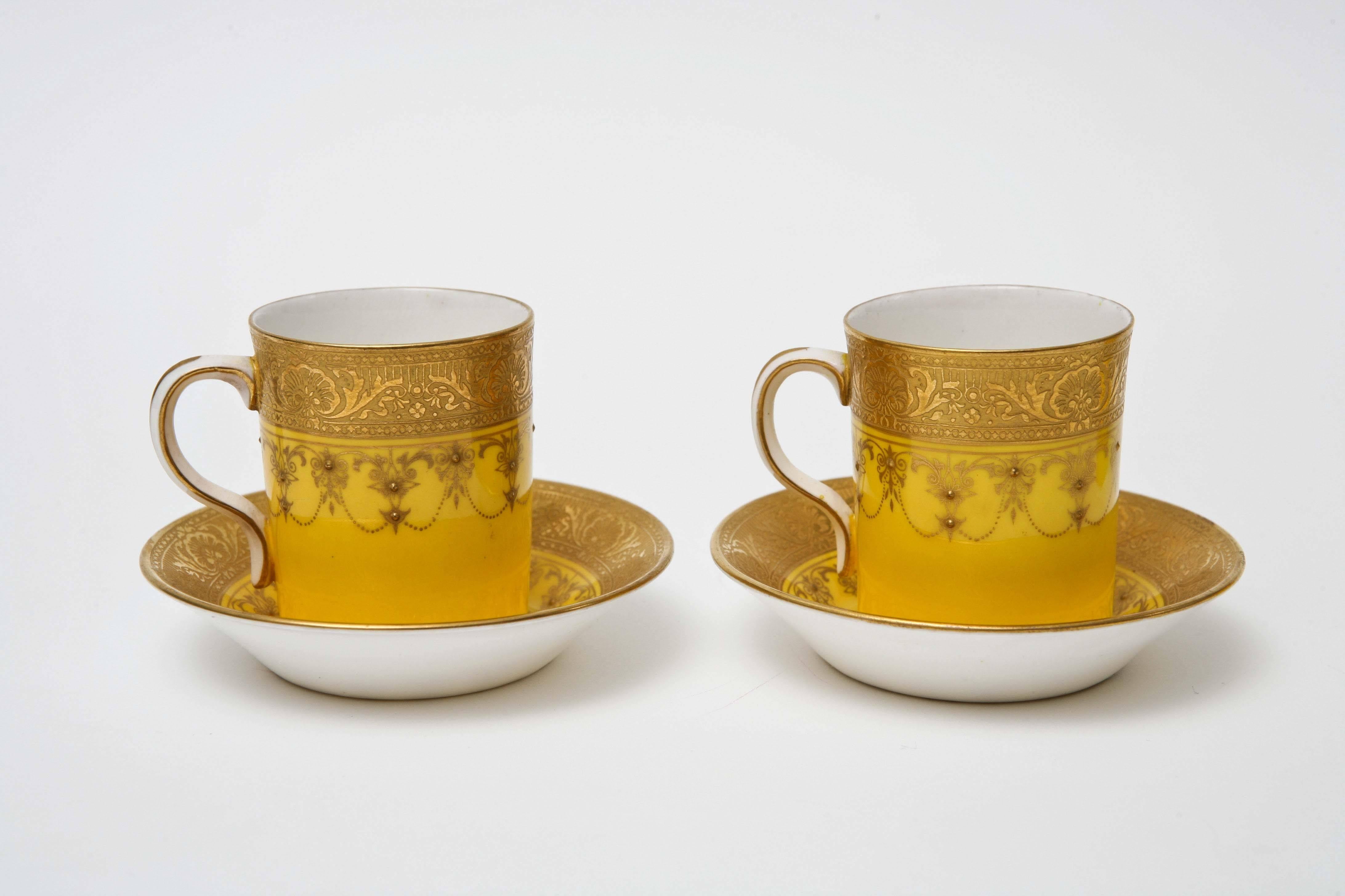 Early 20th Century Set of 4 Antique Royal Worcester England Custom Demi Tasse Sets, 8 Pieces Total